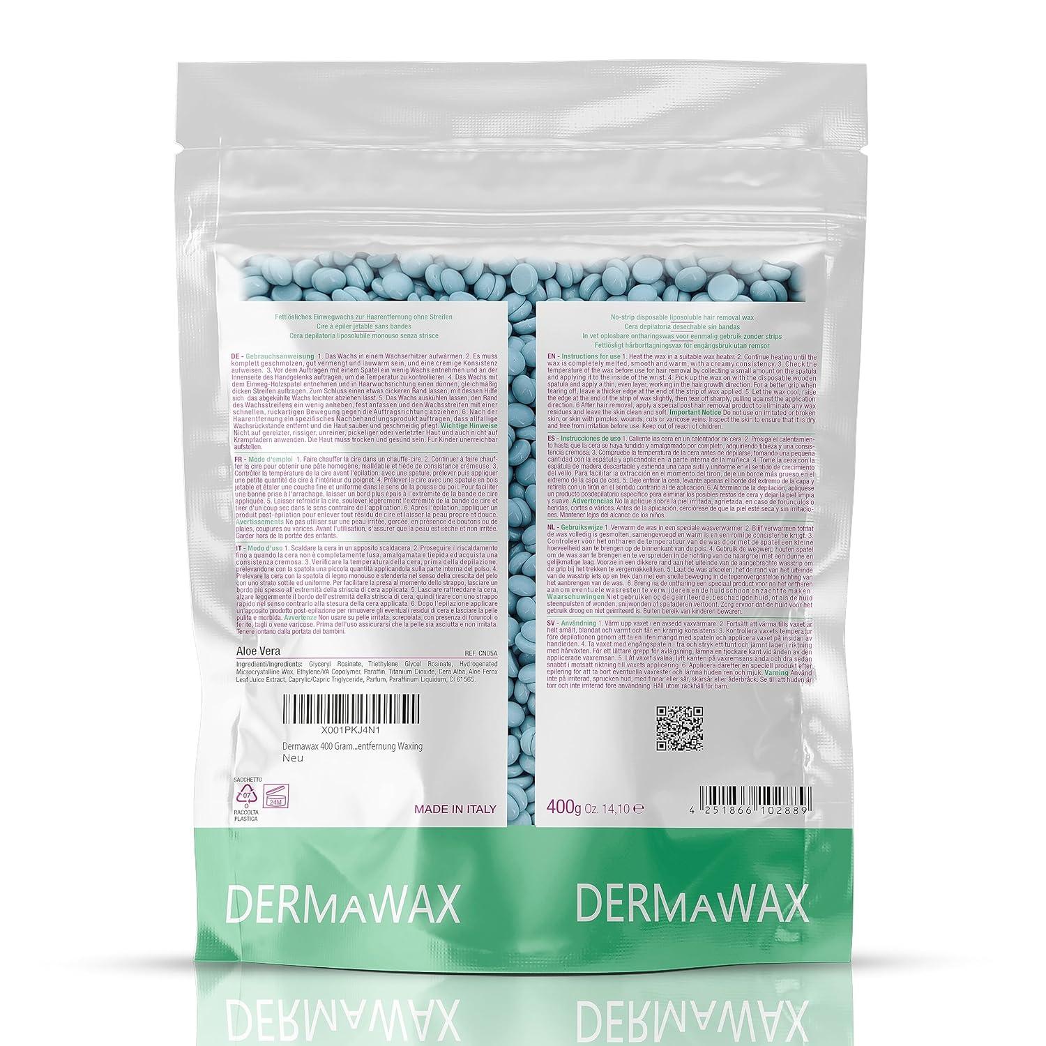 Dermawax Aloe Vera Wax Pearls - Stripless Hair Removal Wax for Brazilian  Intimate Legs Face Arms & Back - 400g (1 Pack) - Ideal for Men & Women