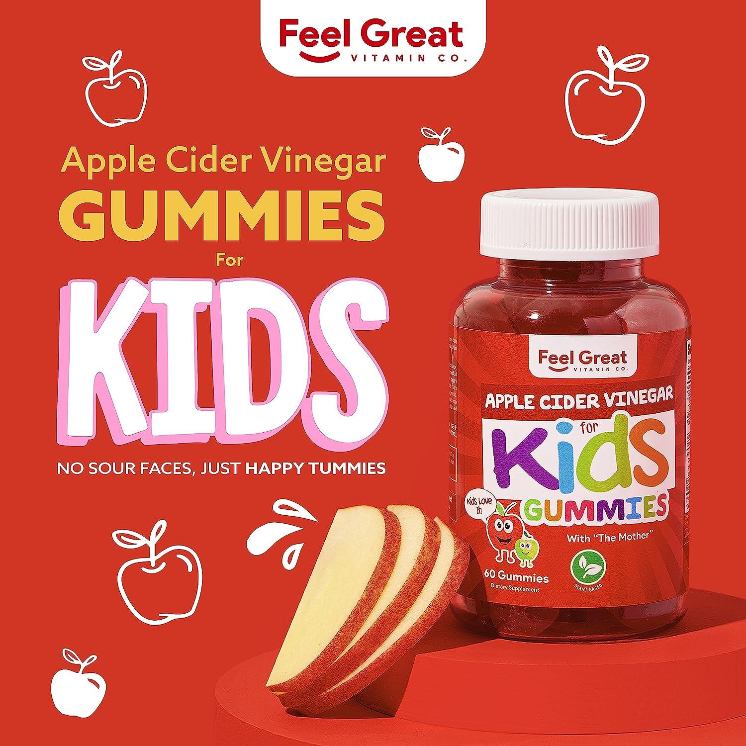Feel Great Apple Cider Vinegar Gummies for Kids Rich in Digestive
