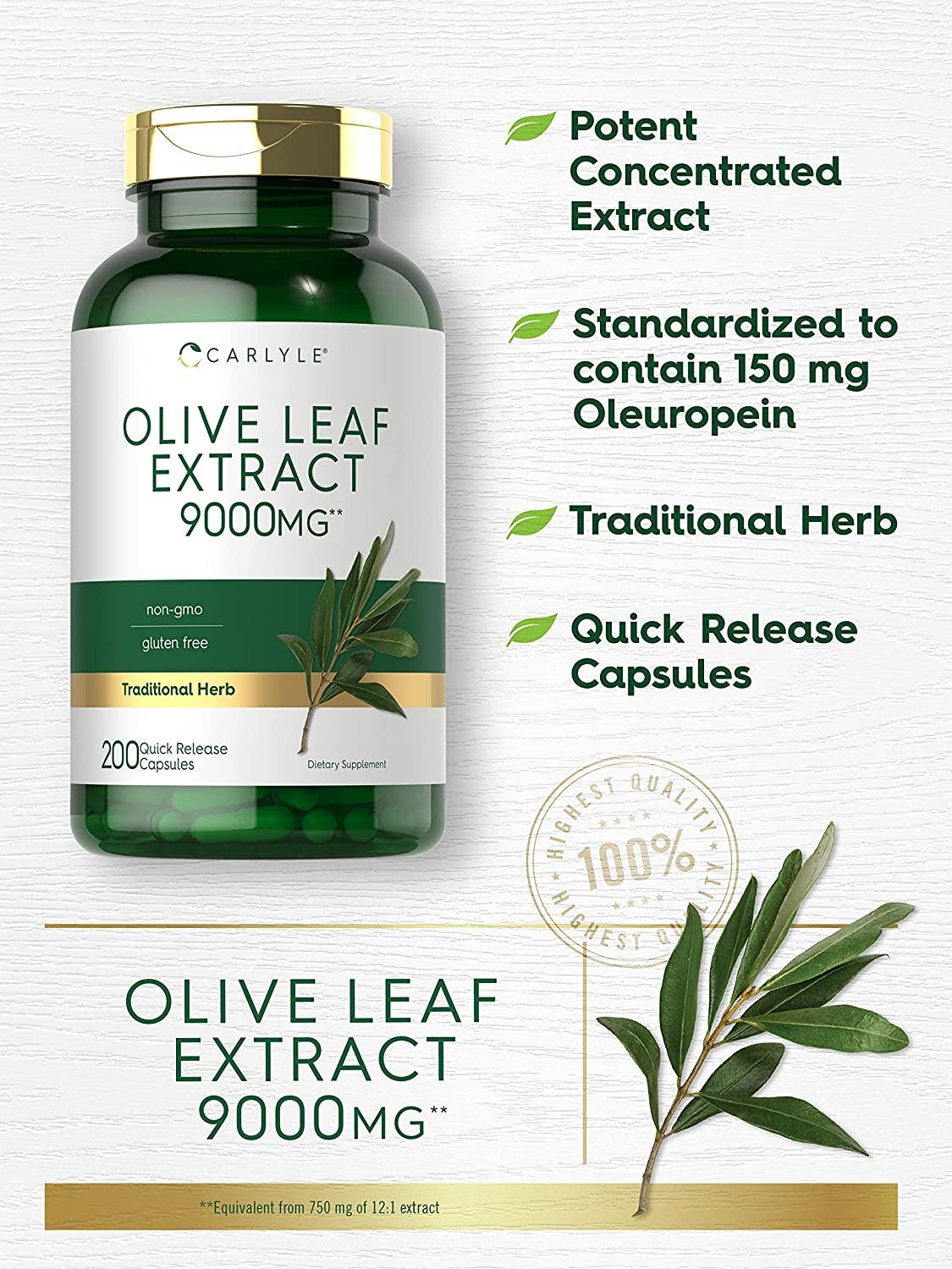 Olive Leaf Extract Capsules 9000mg 200 Count NonGMO, Gluten Free