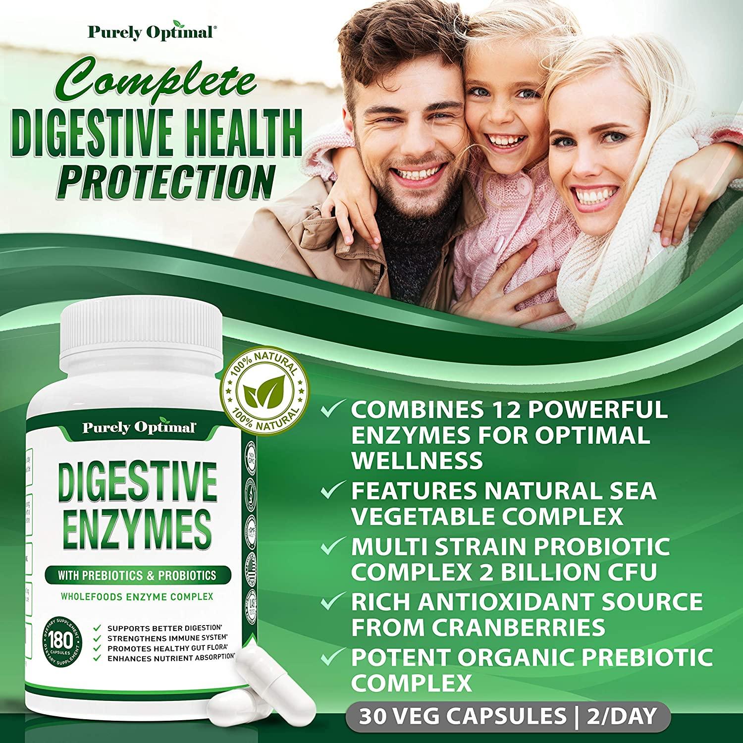 PURELY OPTIMAL Premium Digestive Enzymes with Prebiotics & Probiotics