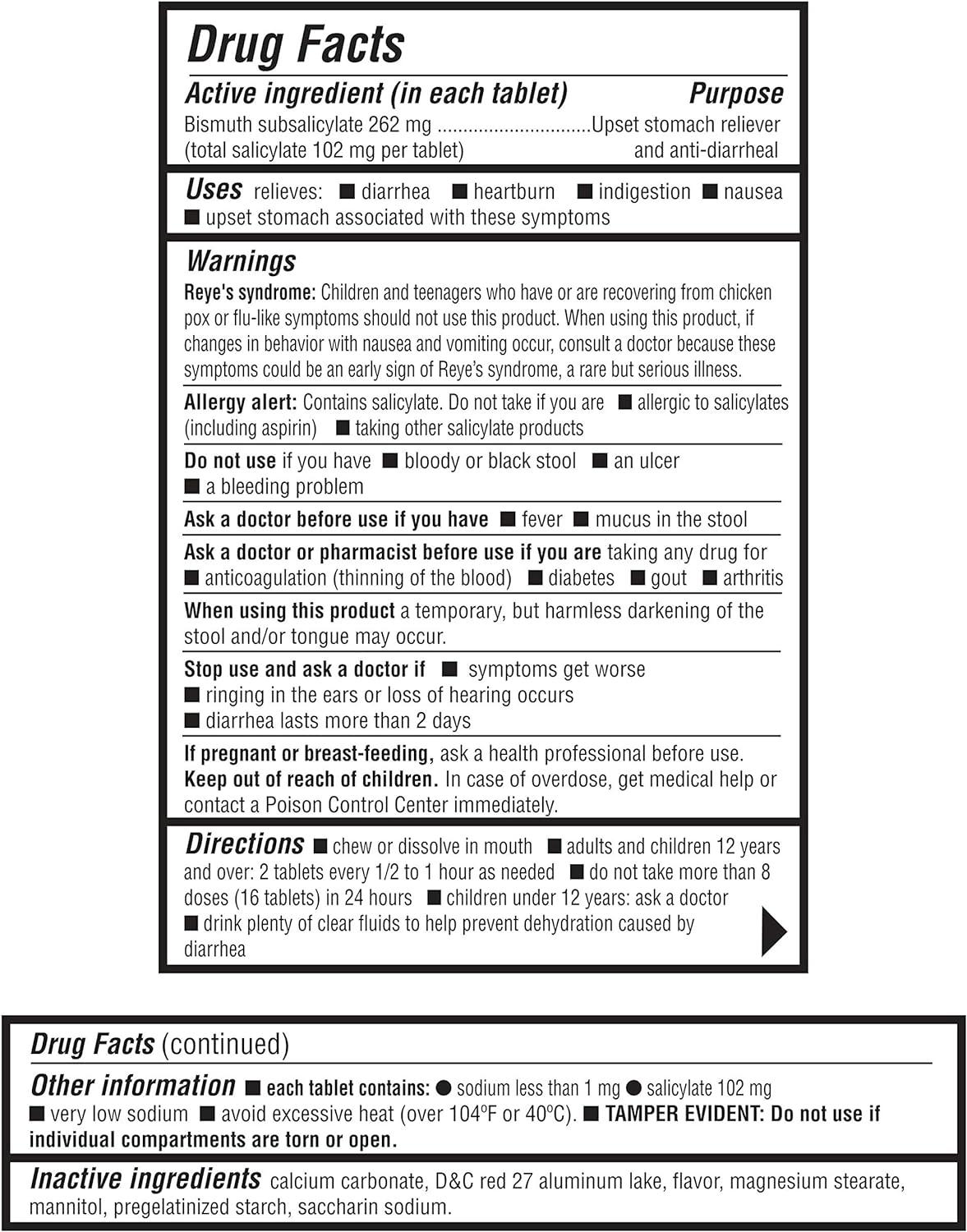 Equate Stomach Relief Pink Bismuth Subsalicylate 30 Chewable Tablets (2)