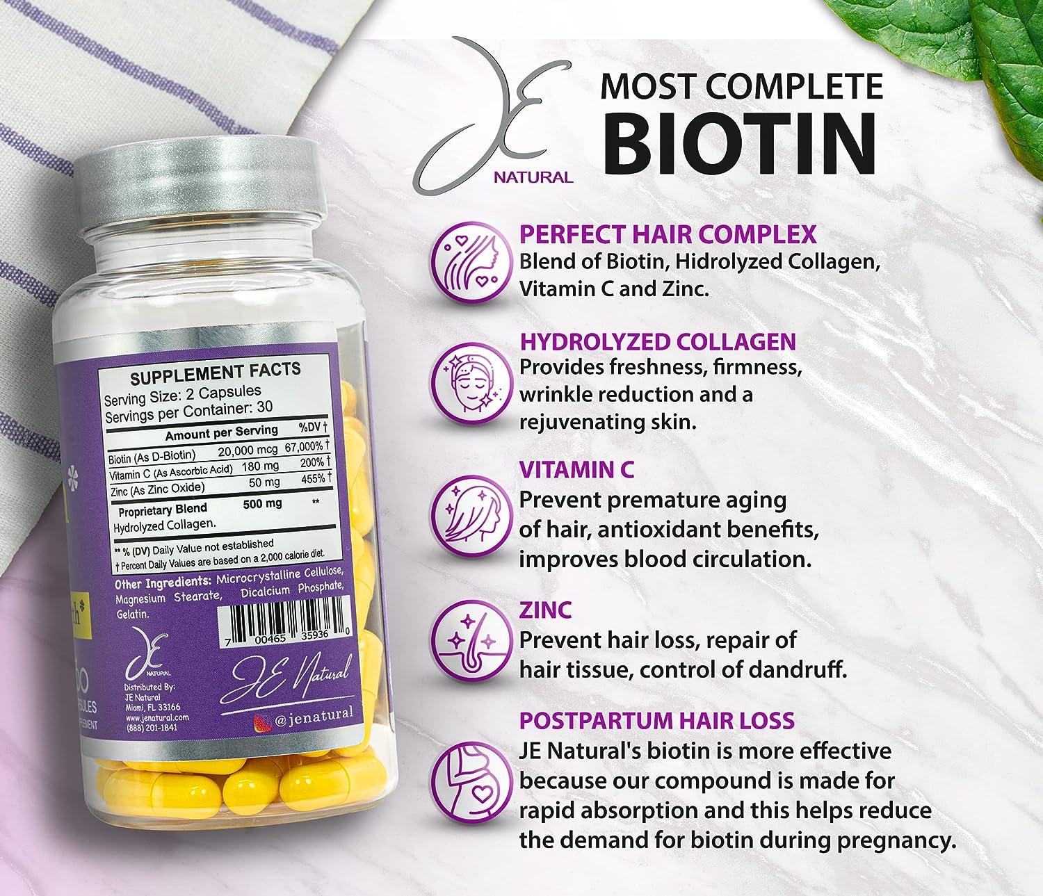 JE Natural Biotin Hair Skin and Nails Vitamins 60 Capsules of