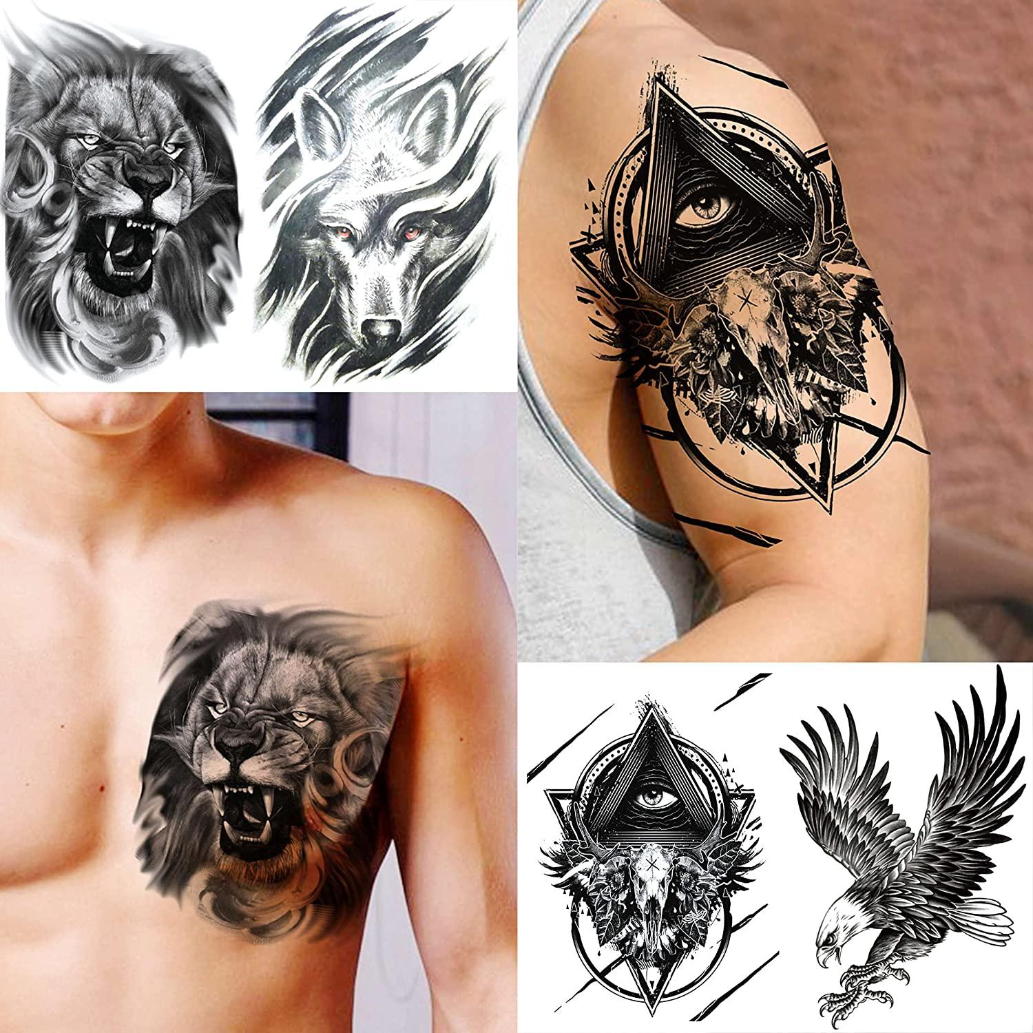 VANTATY 50 Sheets Black Temporary Tattoos For Men Adults Ealge Dragon Lion  Wolf Animals Fake Small Temporary Tattoos For Women Neck Arm Thigh Skull  Tattoo Sticker For Kids Children Boys Girls Tatoos