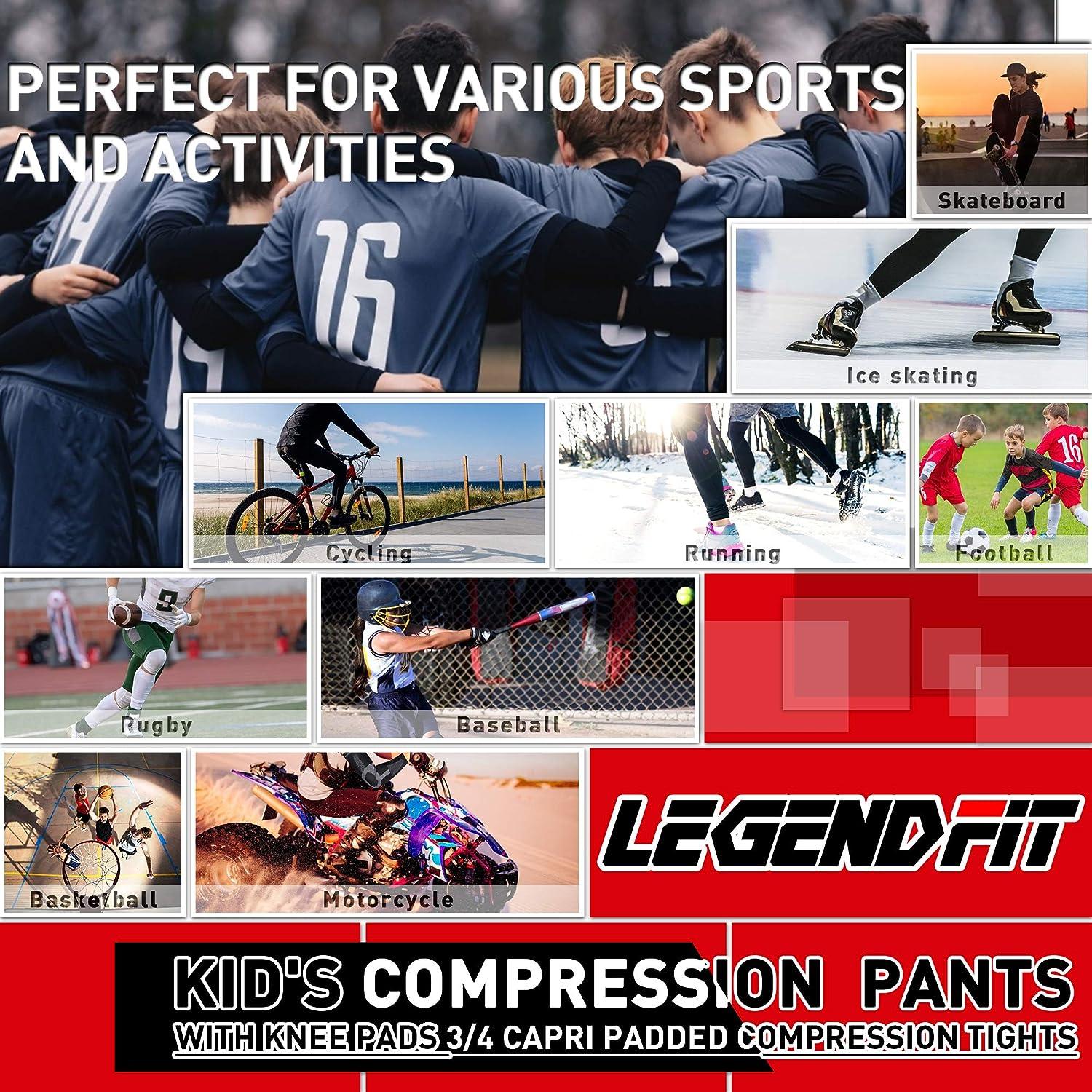 Youth Basketball Compression Pants with Knee Pads 3/4 Knee Padded