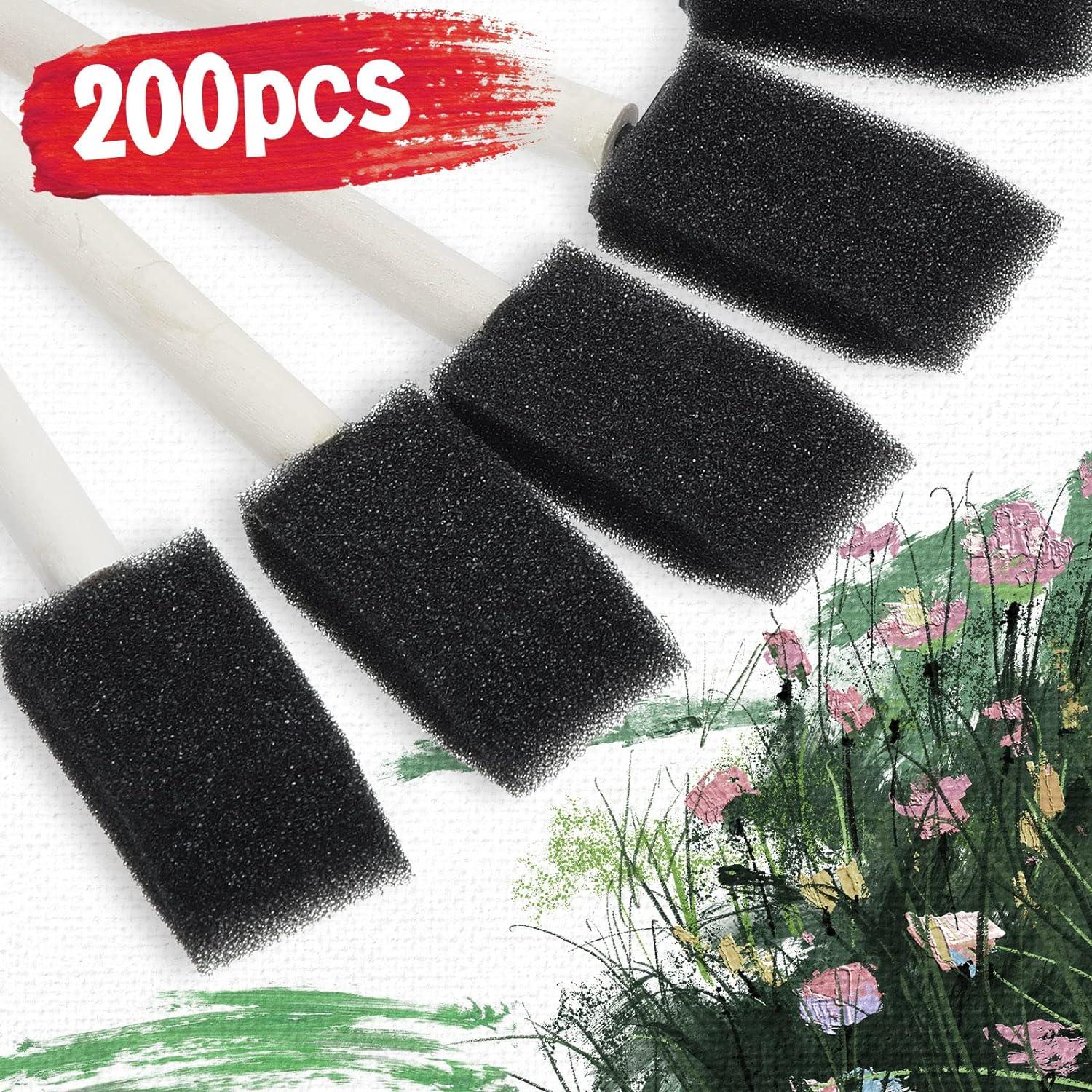 200 Pack Foam Brush Bulk Foam Paint Brushes Sponge Black Foam Brushes for Painting 1 Inch with