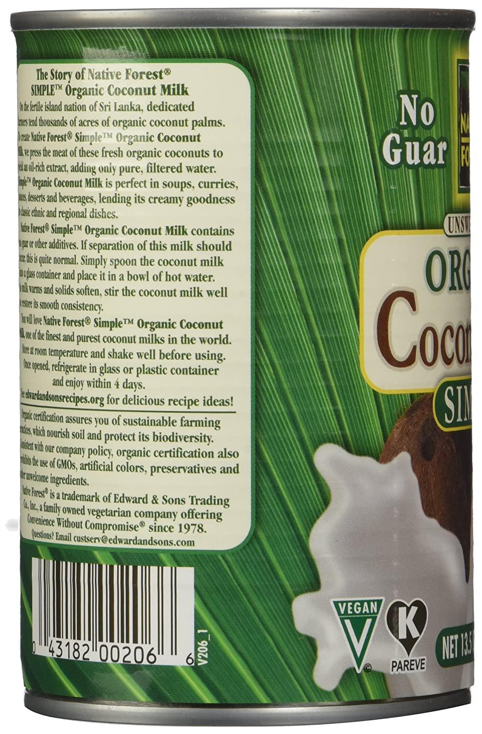 Native Forest Simple Organic Unsweetened Coconut Milk, 13.5 Fl Oz (Pack of 12)