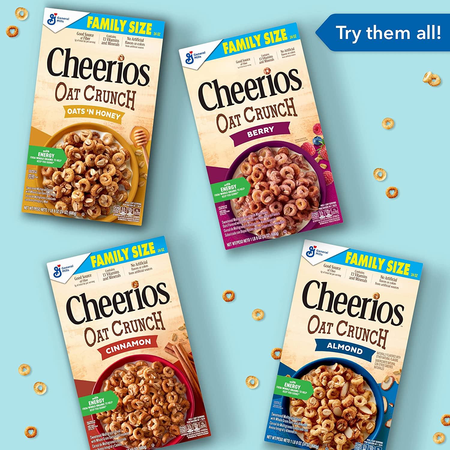 Cheerios Oat Crunch Almond Cereal, Family Size, 24 oz