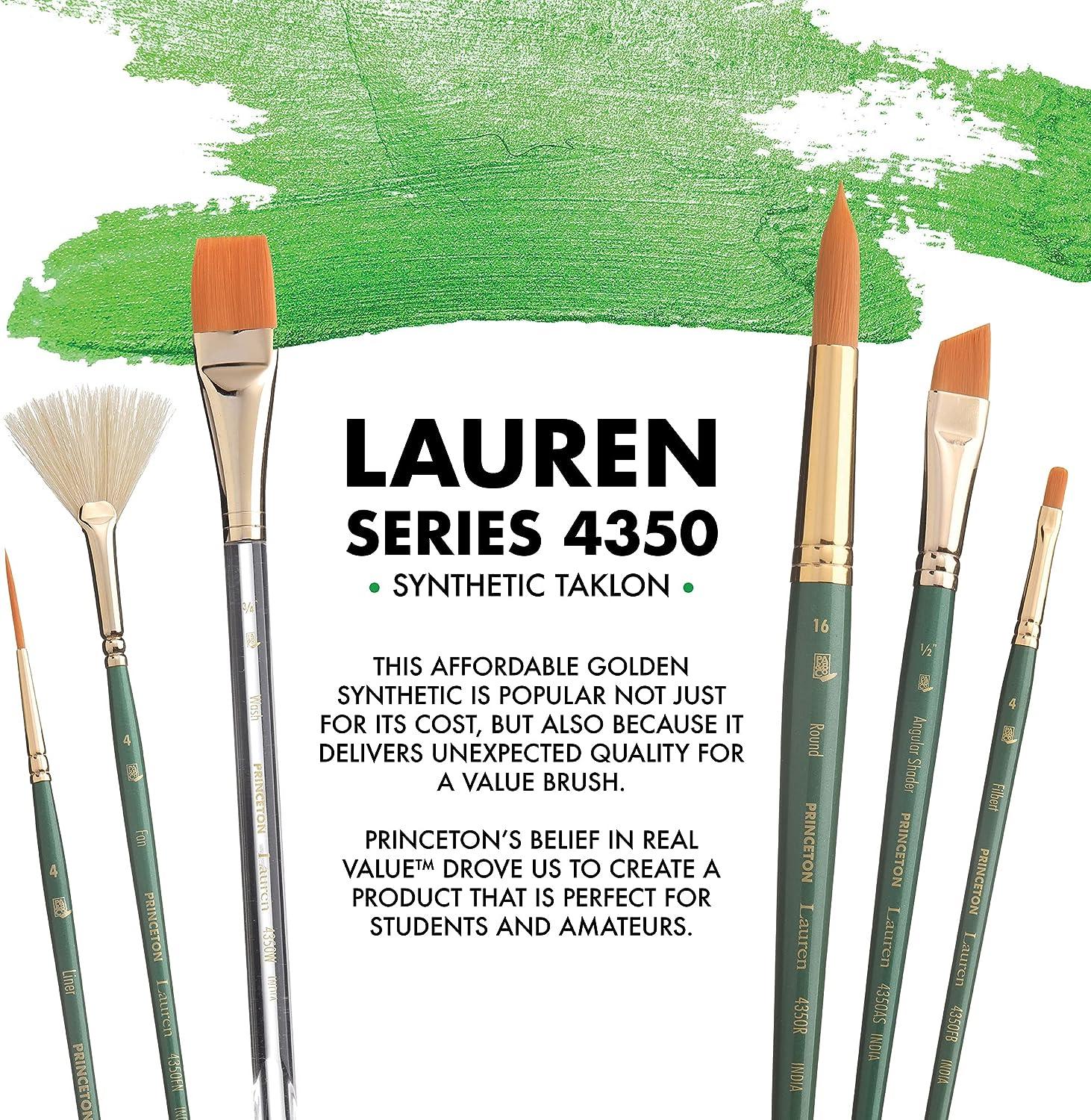 Princeton Artist Brush Co. Lauren Series 4350 - Short Handled Wash Size 1/2  - Single Golden Synthetic Paintbrush for Watercolor and Acrylic Painting
