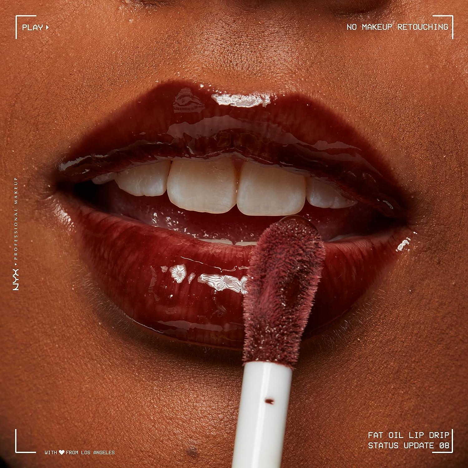 NYX PROFESSIONAL MAKEUP Fat Oil Lip Drip Moisturizing Shiny and Vegan Tinted Lip Gloss - Status Update (Rich Chocolate) 08 Status Update