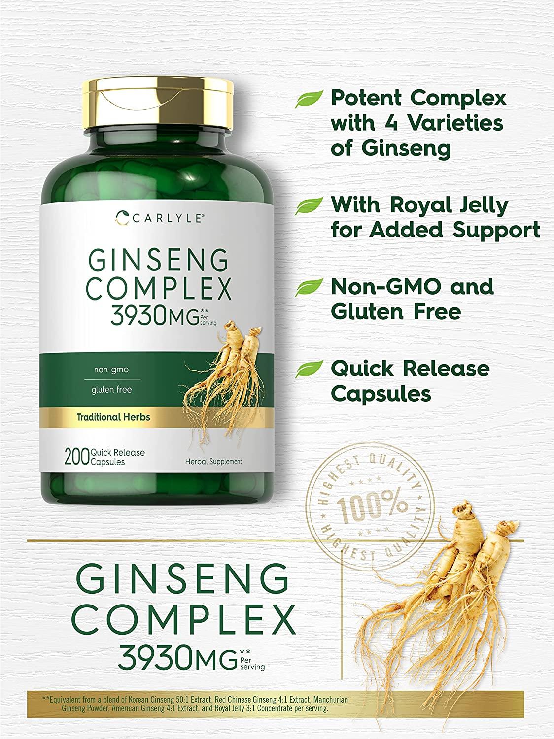 Ginseng Extract Complex 200 Capsules NonGMO and Gluten Free