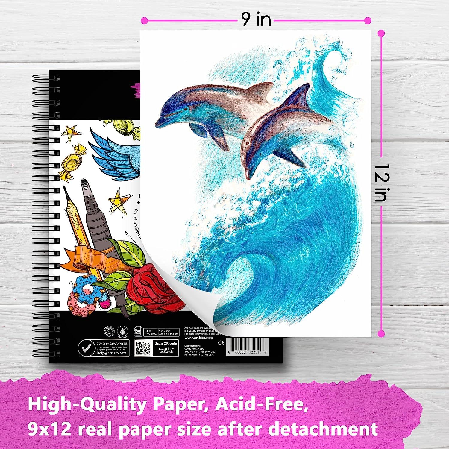 Artisto 5.5x8.5” Premium Sketch Book Set, Pack of 3 (300 Sheets), 68lb (100g/m2), Spiral Bound, Acid-Free Drawing Paper, Perfect for Most Dry Media