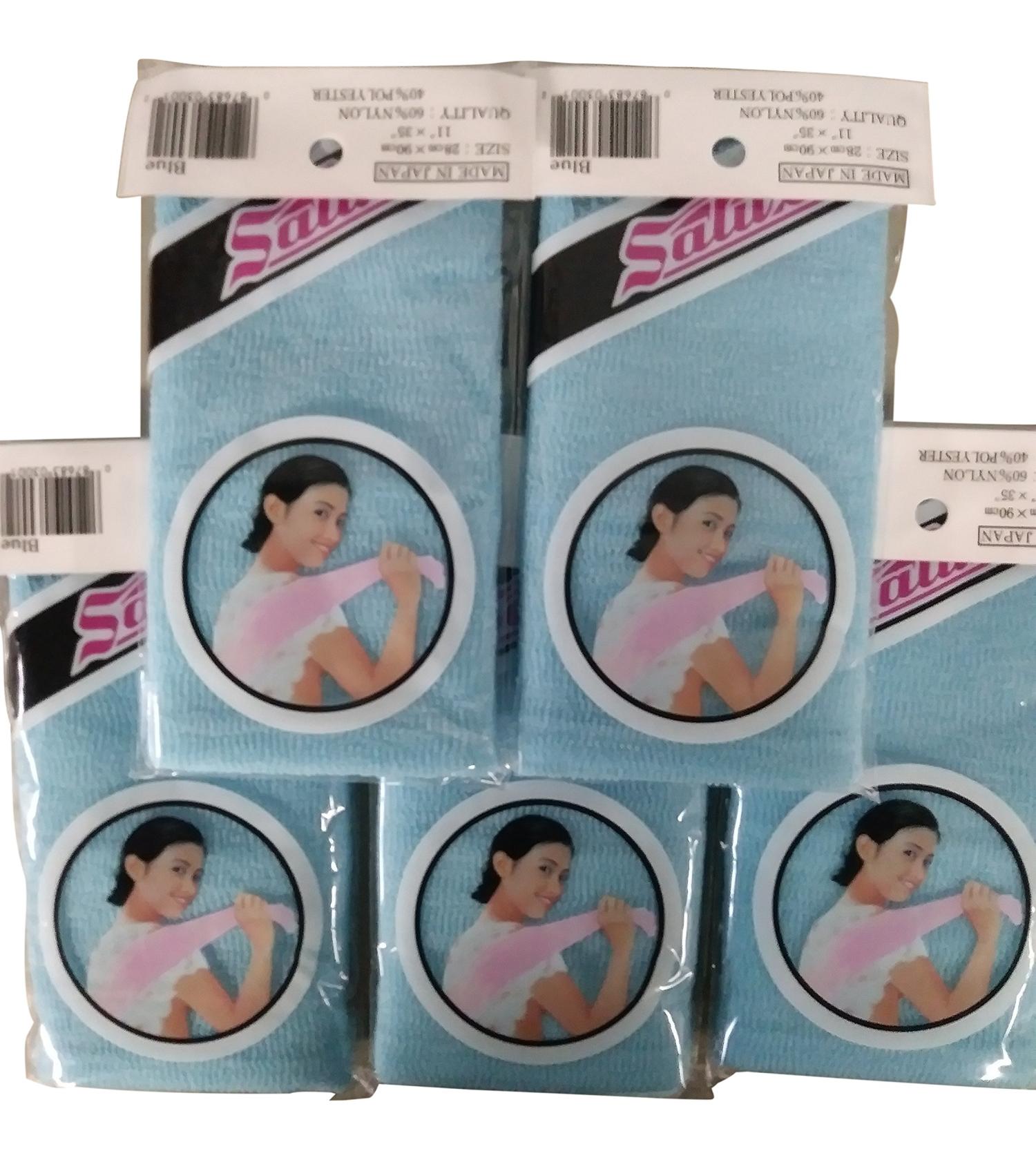 SALUX Japanese Beauty Skin Bath Wash Cloth/Towel Blue 5 Pack Nylon