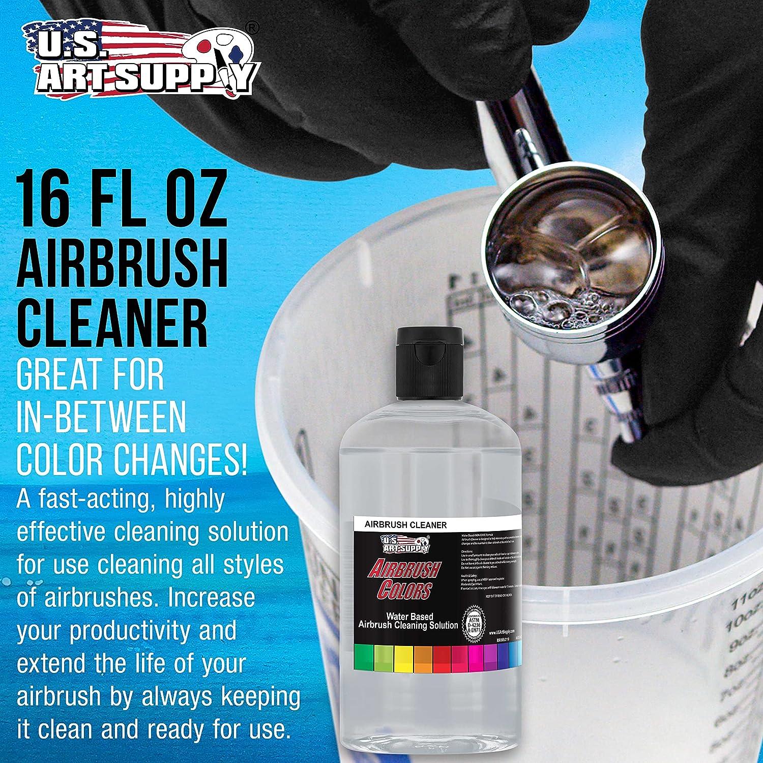 U.S. Art Supply Airbrush Cleaner 16-Ounce Pint Bottle - Fast Acting  Cleaning Solution Quickly Remove Water-Based Acrylic Paint Watercolor  Makeup - Clean Clogged Airbrushes Brushes Artist Tools