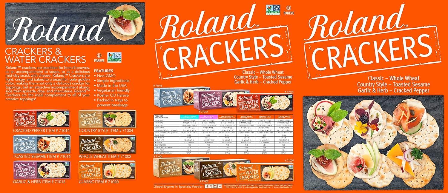 Roland Foods Classic Water Crackers Non GMO Food Sourced in the USA 4.4