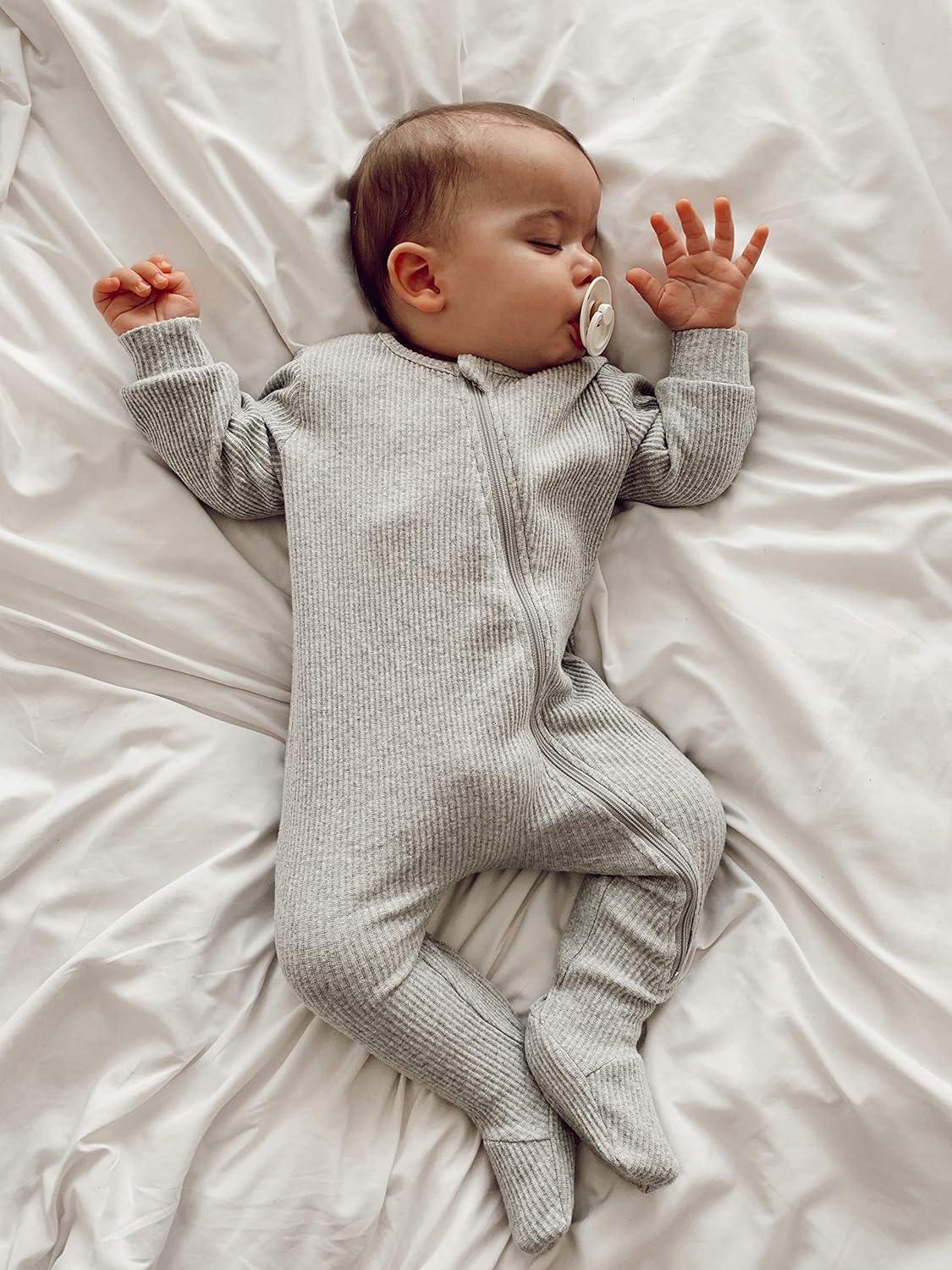 Ribbed Cotton Zip Up Baby Sleepsuits Unisex Newborn Clothes