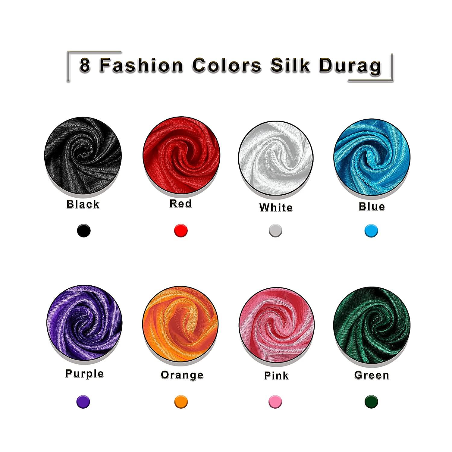 LEADUWAY 8Pcs Silky Durags, Silk Durag for Men Women, Satin Doo Rag for 360  Waves, Durags Pack with Extra Long Tail and Wide Straps