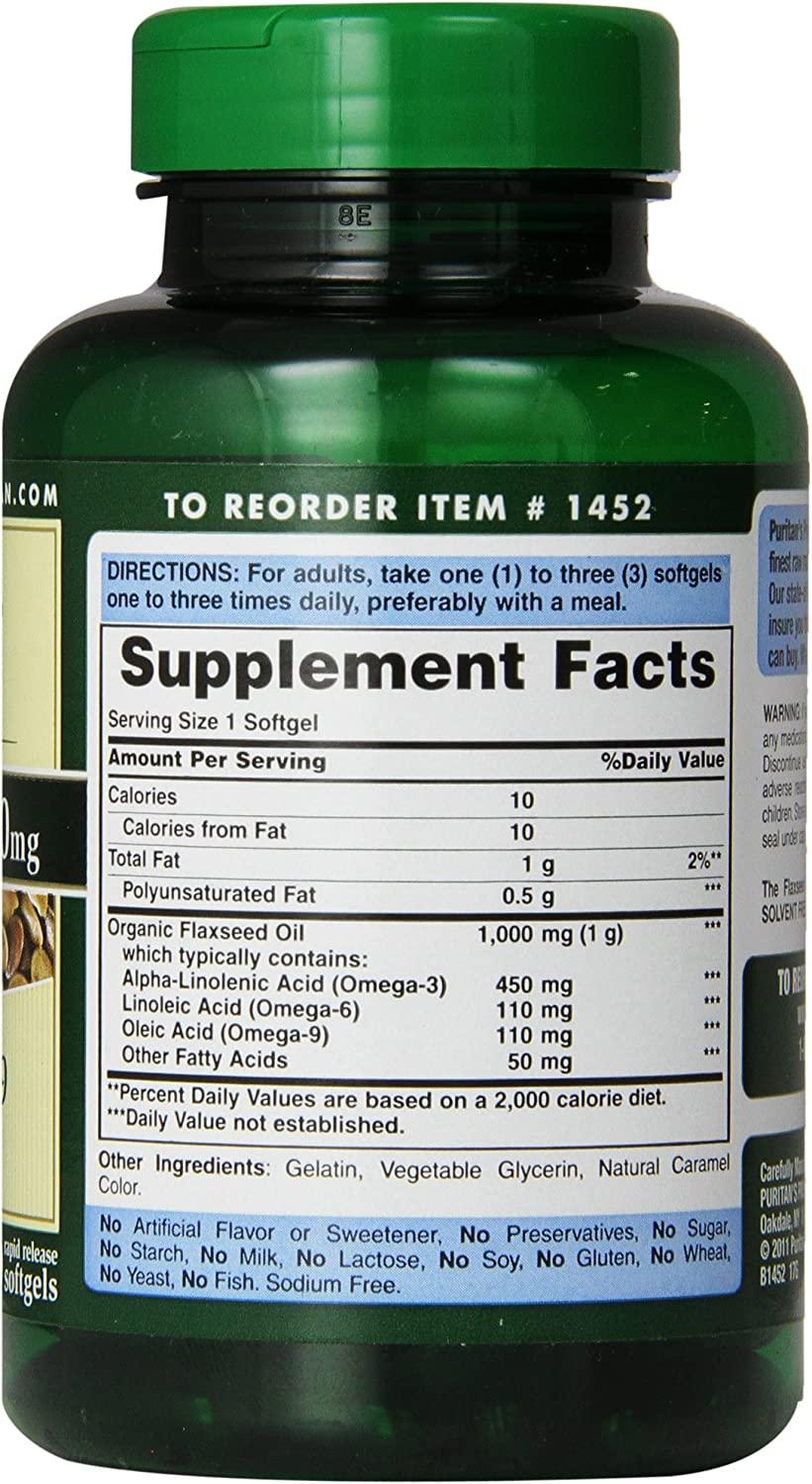Puritan's Pride Flax Oil 1000mg Omega 3 6 & 9 Cold Pressed Softgels