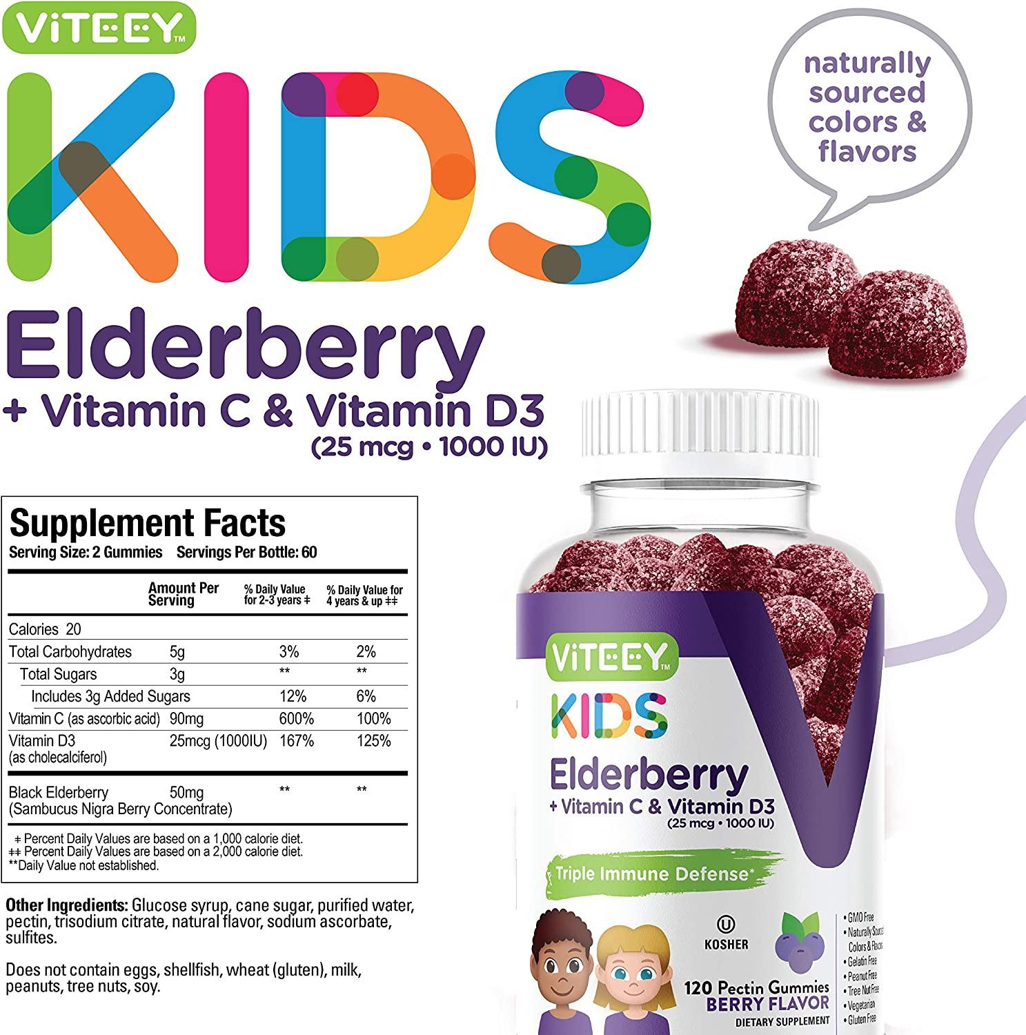 120 Count Sambucus Black Elderberry Gummies Formulated For Kids