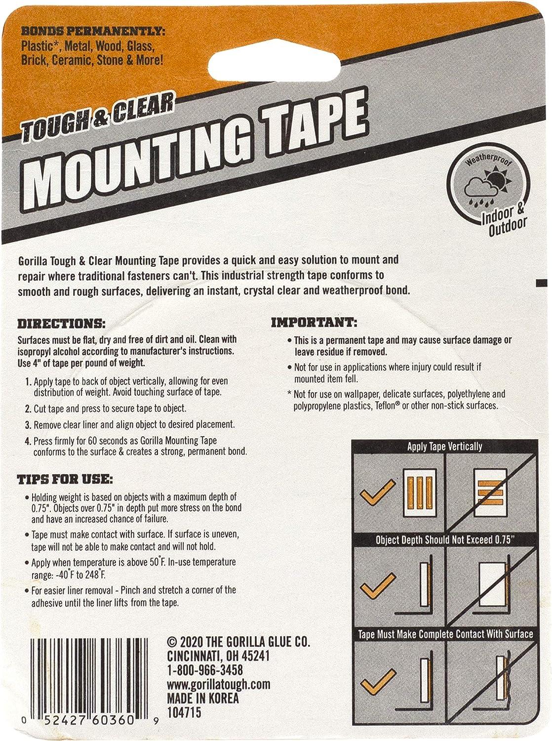 Gorilla Tough & Clear Double Sided Adhesive Mounting Tape Extra Large 1