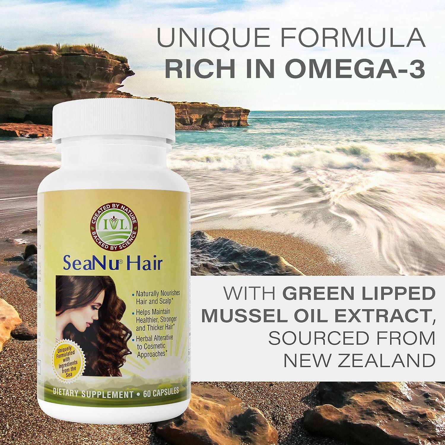 IVL SeaNU Hair Vitamins with Biotin Vitamin B3 Zinc Saw Palmetto Berry Extract Green Lipped