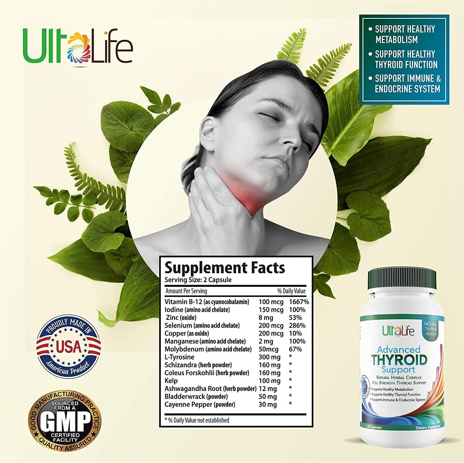 UltaLife Thyroid Support Complex with Iodine for Women Men. Safe