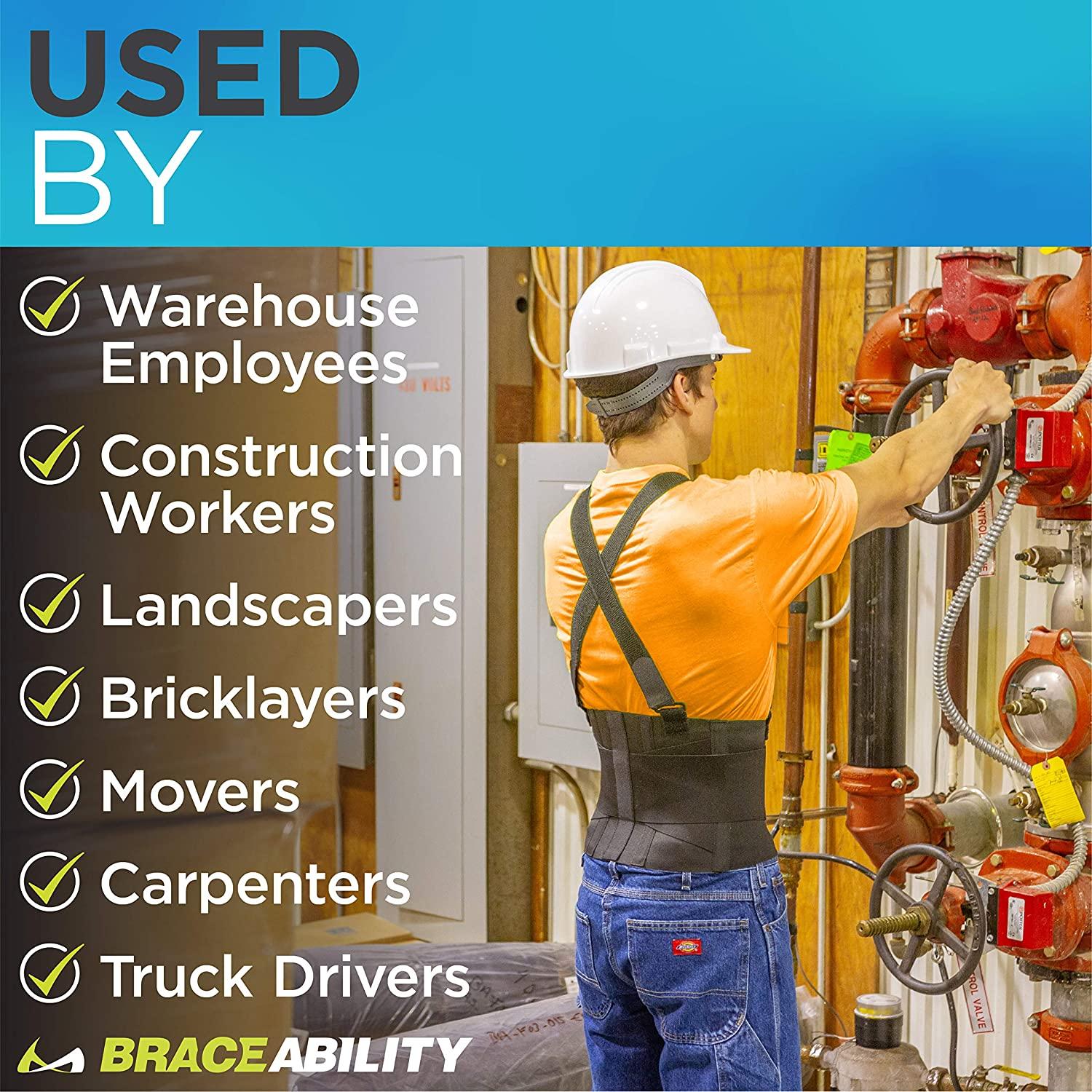 BraceAbility Industrial Work Back Brace with Removable Suspender Straps