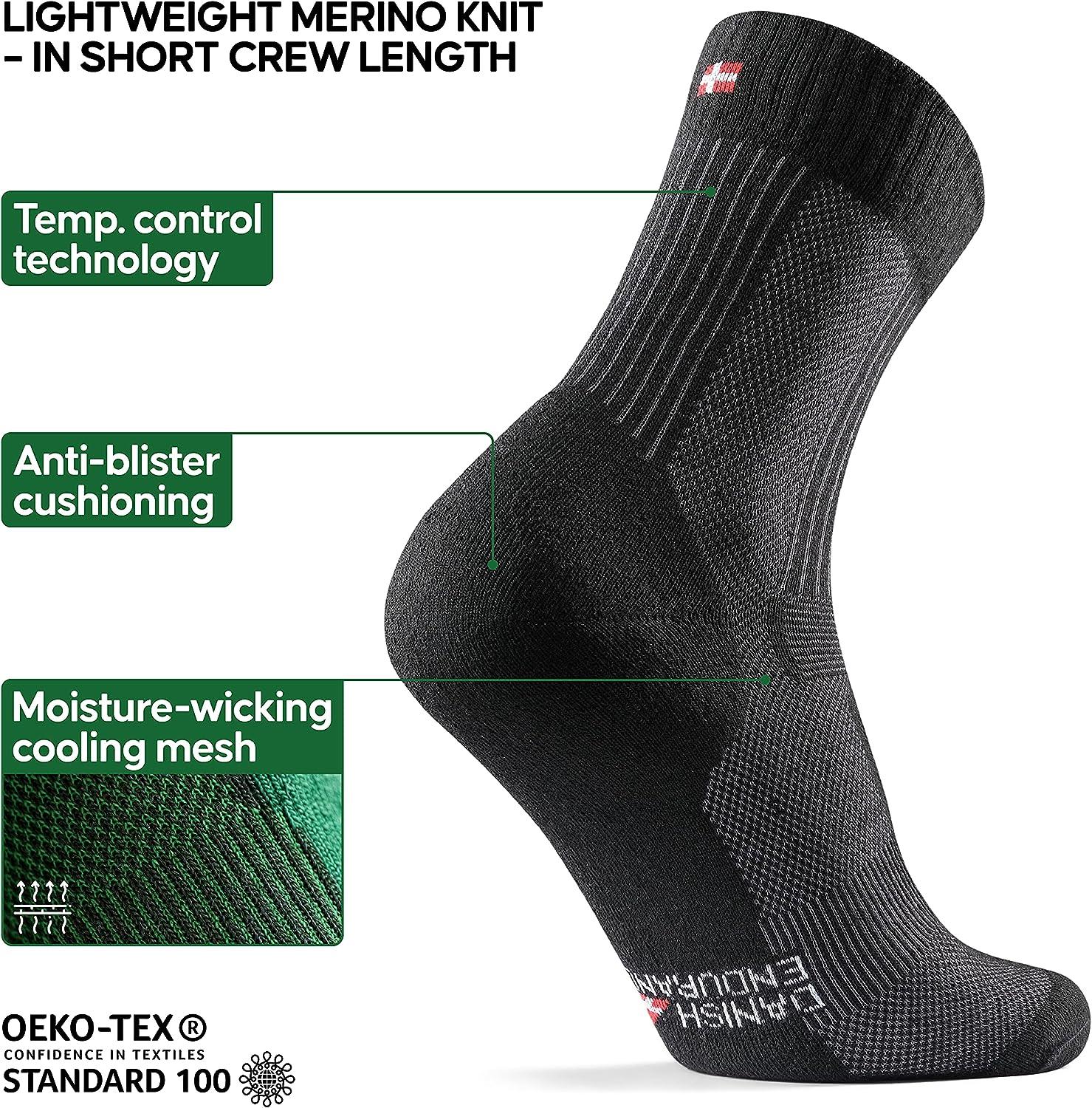 DANISH ENDURANCE 3 Pack Merino Wool Light Hiking Socks for Men