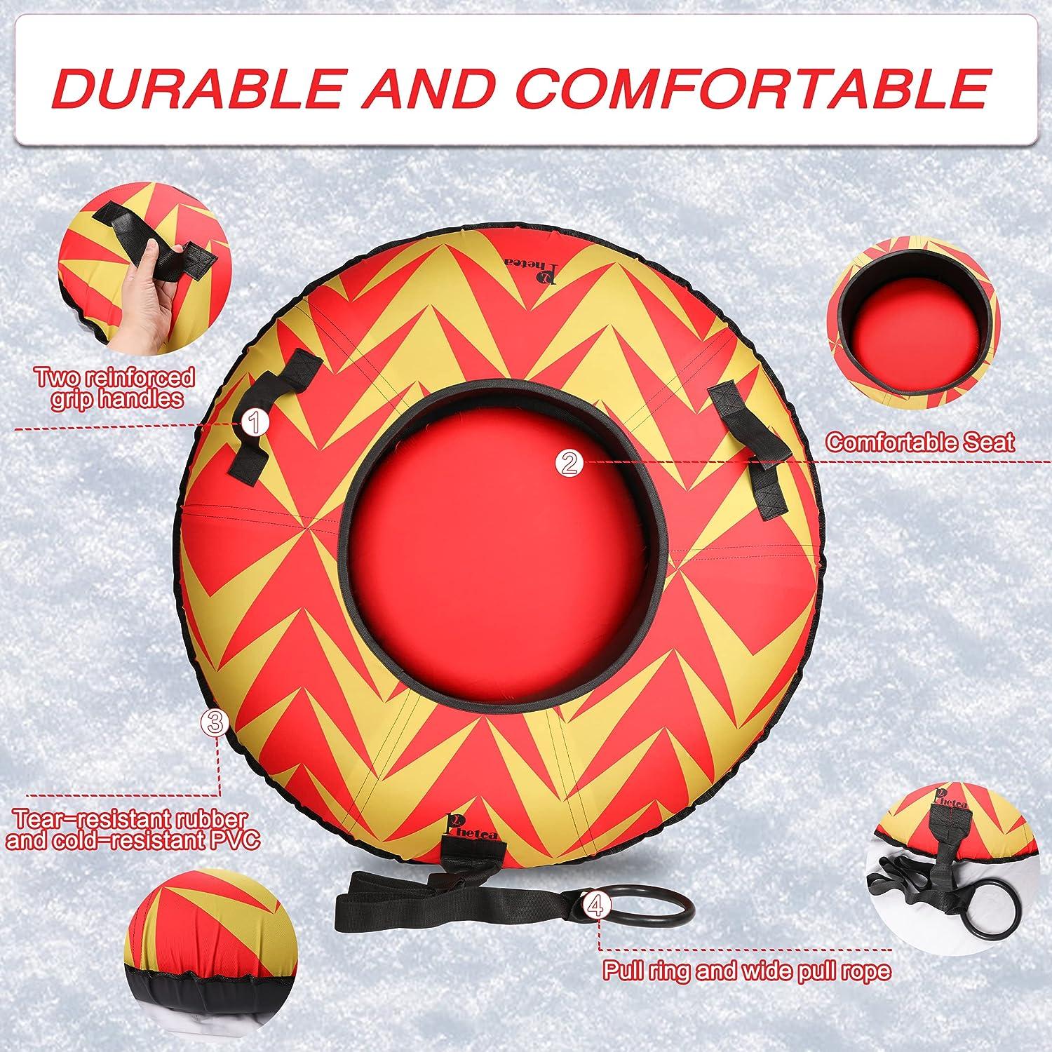 PHETEA Foldable Inflatable Snow Tubes for Sledding Heavy Duty,Towable