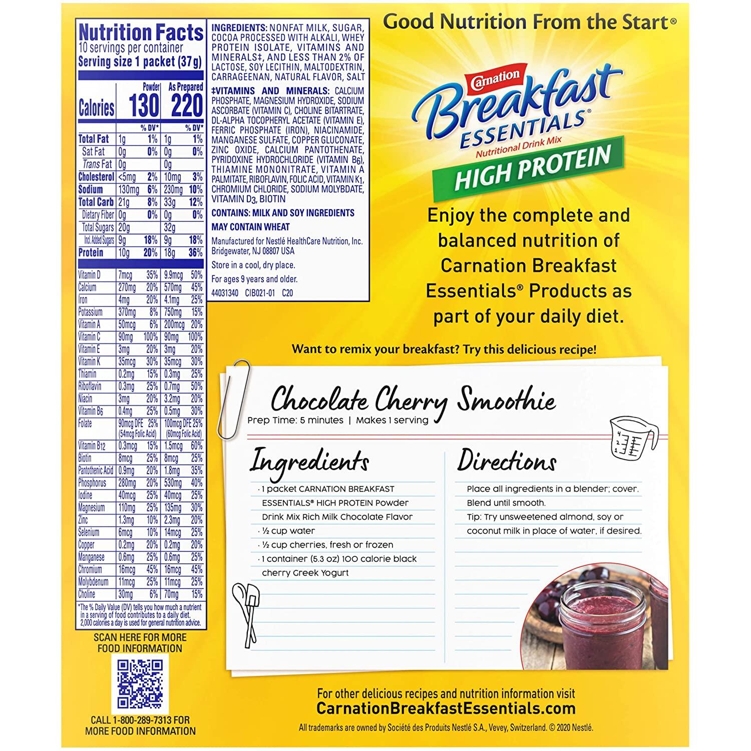 Carnation Breakfast Essentials High Protein Powder Drink Mix, Rich Milk