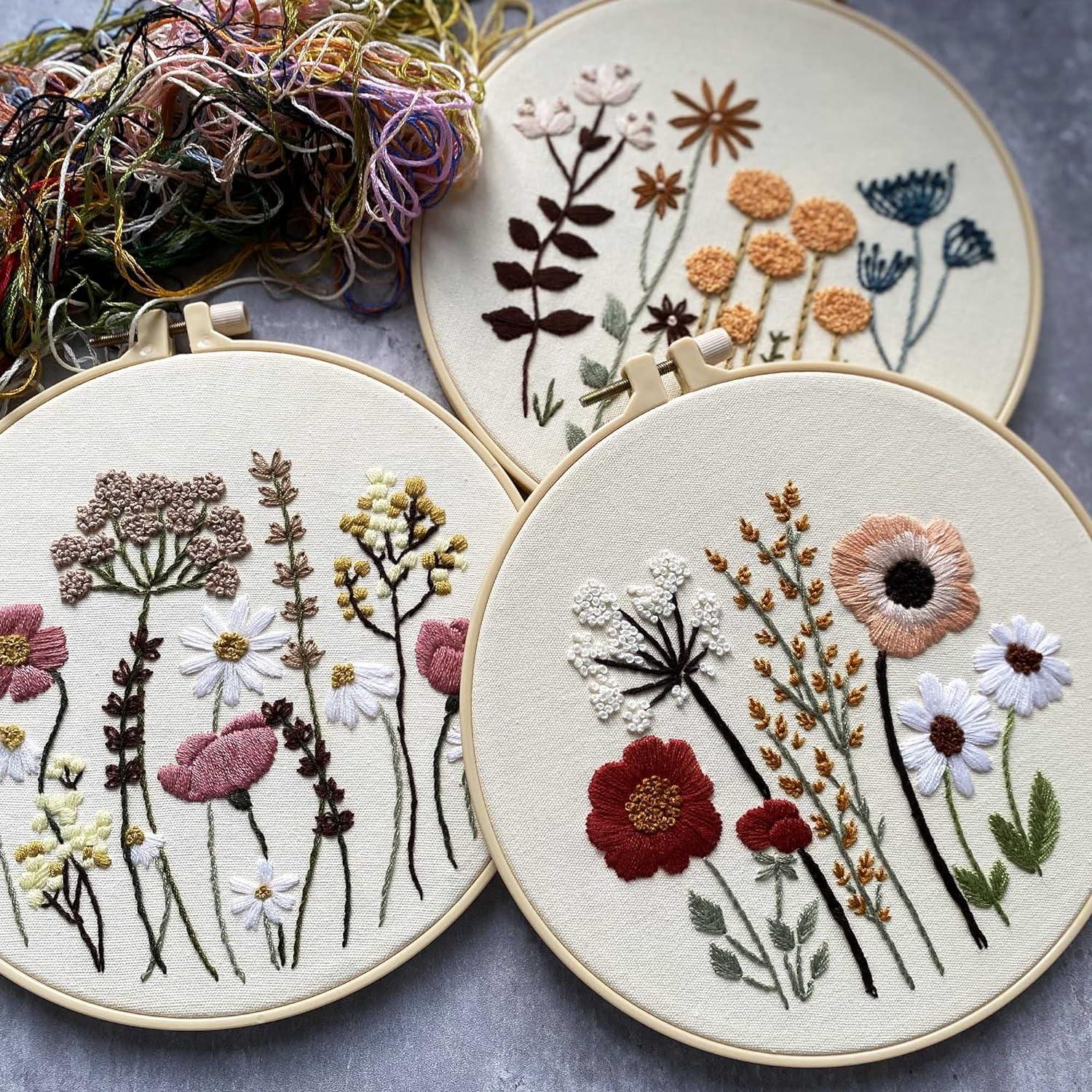 Bouquet Embroidery Patterns, Full Set of Hand-Made Stamped Embroidery Kits,  Cross Stitch Kits for Beginners (Floral)