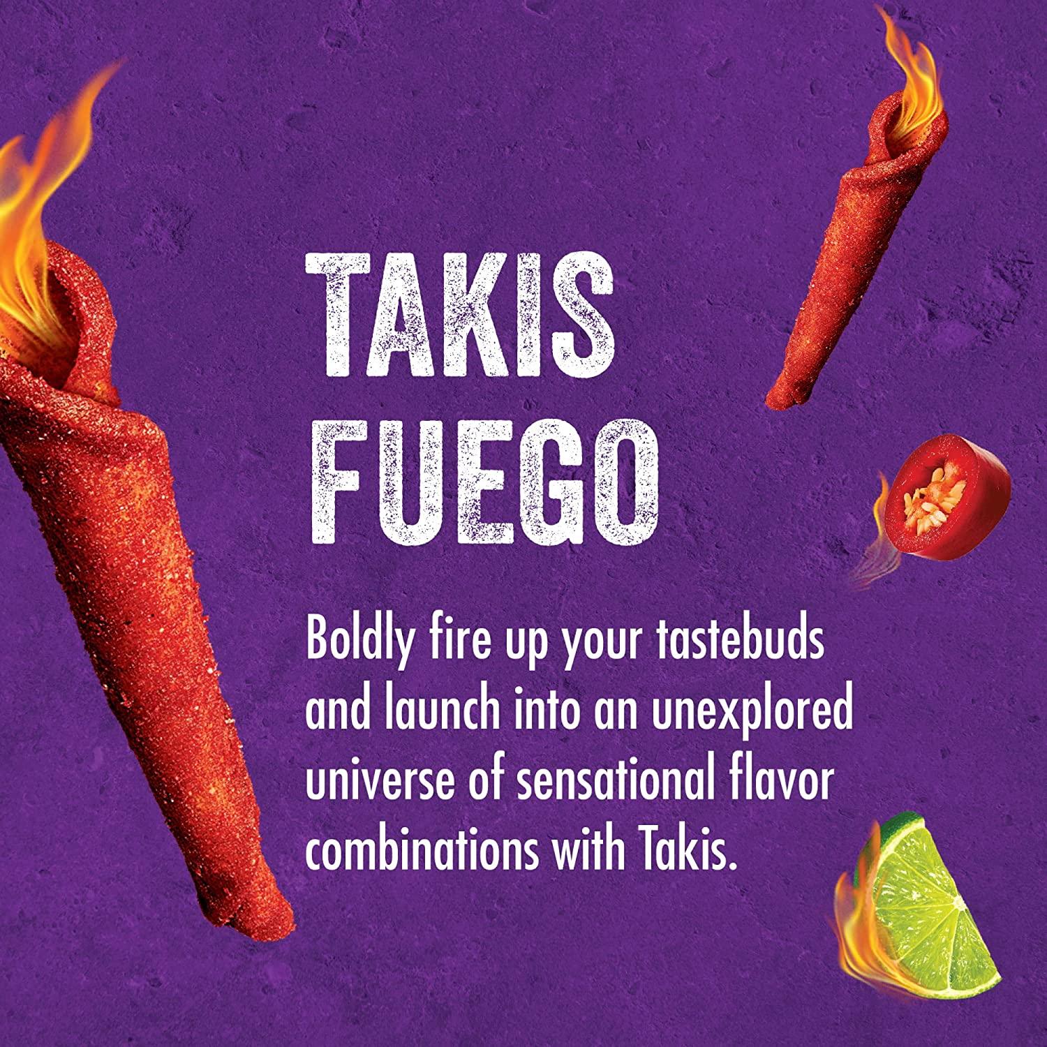 Takis Fuego Rolled Tortilla Chips Hot Chili Pepper & Lime Flavor
