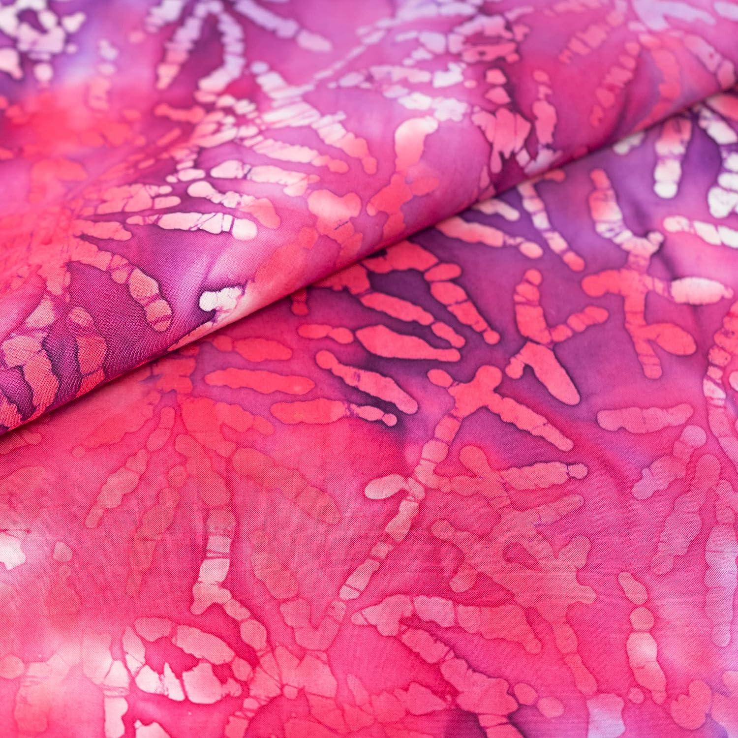 Singer FABRICS-100% Cotton Batik Collection Pink and Purple Leaves Cut by  The Yard Print