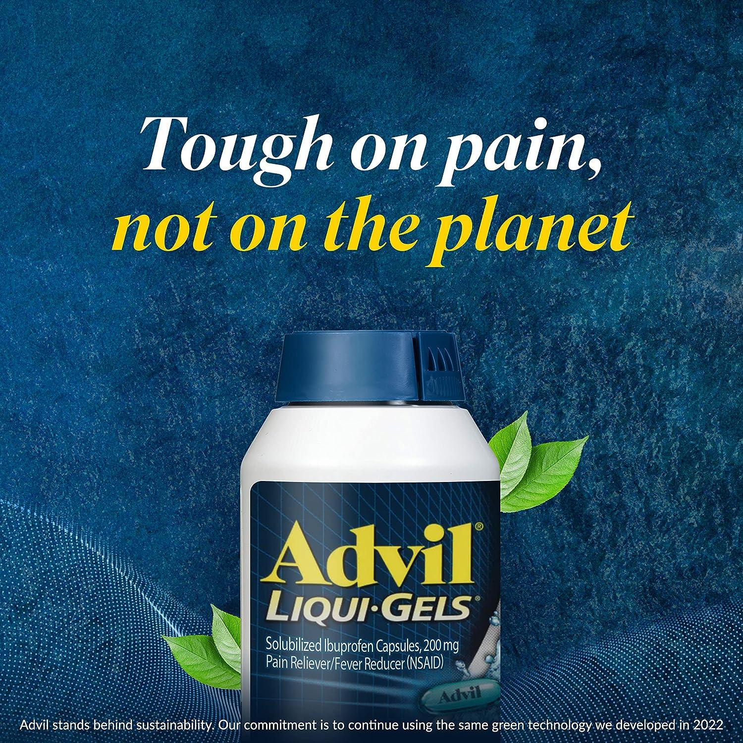 Advil Liqui-Gels Pain Reliever and Fever Reducer Pain Medicine for Adults  with Ibuprofen 200mg for Headache Backache Menstrual Pain and Joint Pain  Relief - 200 Capsules Advil PM Ibuprofen - 2 Ct 200 Liqui Gels