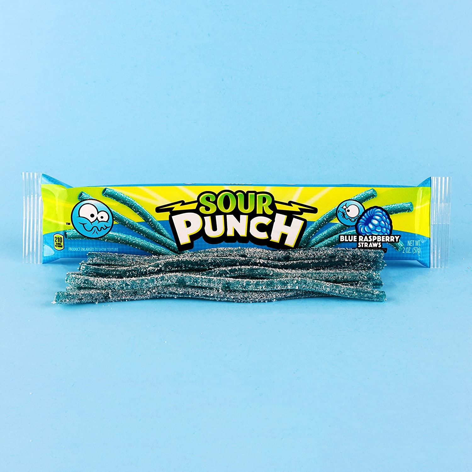 Sour Punch Straws, Sweet & Sour Flavored Soft, Chewy Candy, Tray, Blue