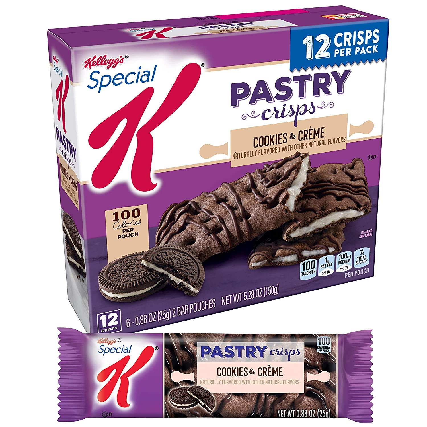 Kellogg's Special K Pastry Crisps, Breakfast Bars, 100 Calorie Snacks, Cookies 'N' Creme, 5.28oz