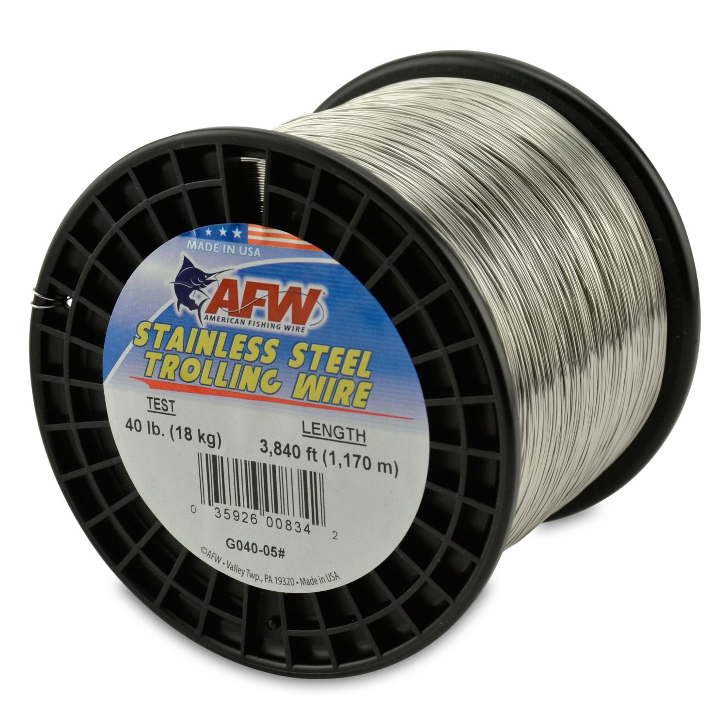 American Fishing Wire Stainless Steel Trolling Wire, 40-Pound Test/0.56mm  Dia/1170m