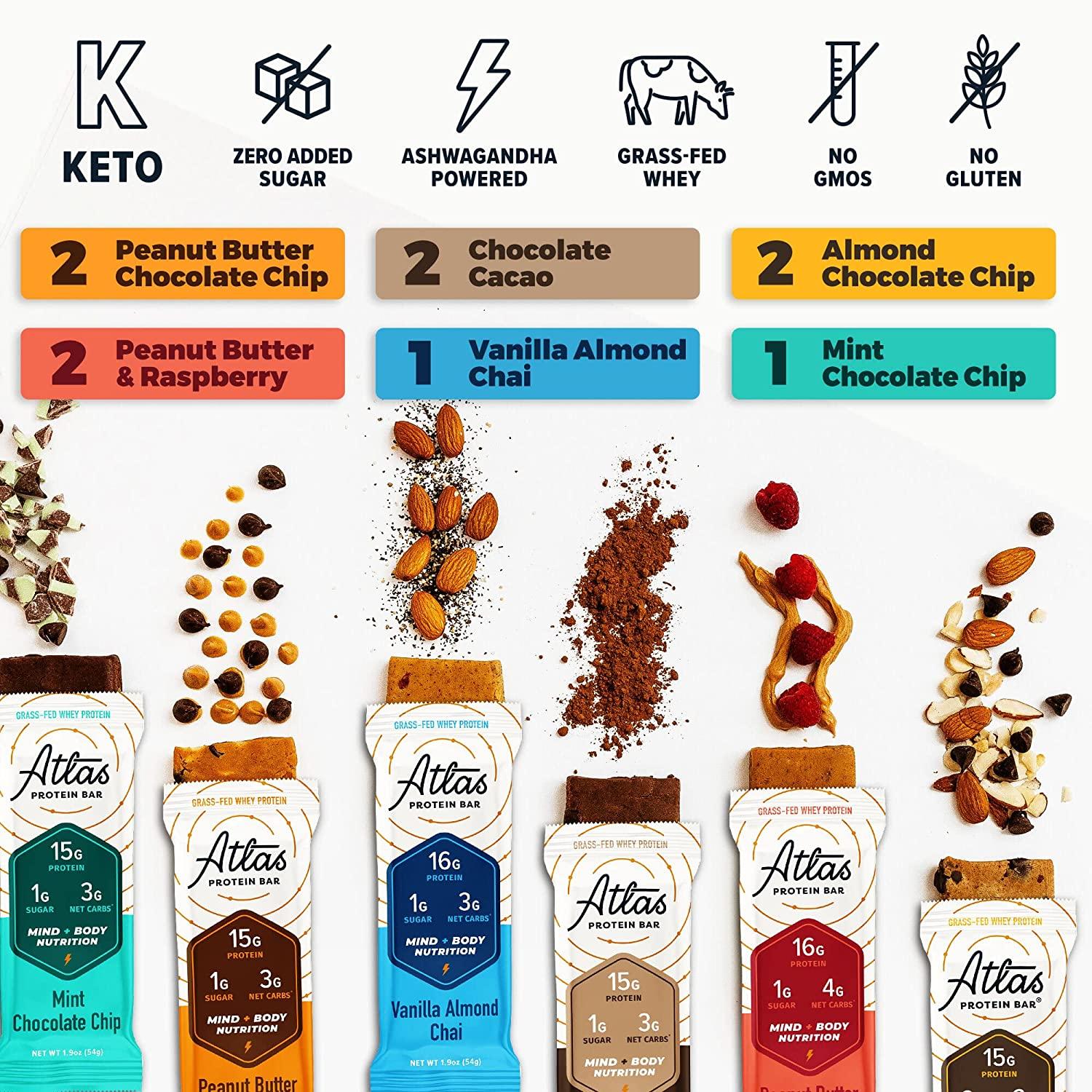 Atlas Protein Bar, Keto snack, Breakfast, Pre/Post workout, 10 pack, Ultimate Pack of Chocolate