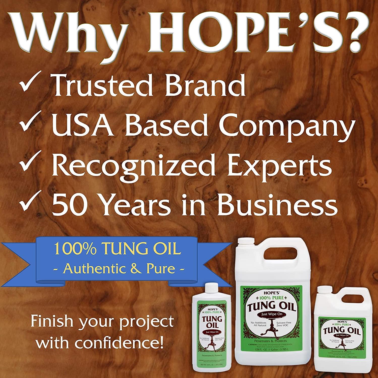 HOPE'S 100 Pure Tung Oil, Waterproof Natural Wood Finish and Sealer