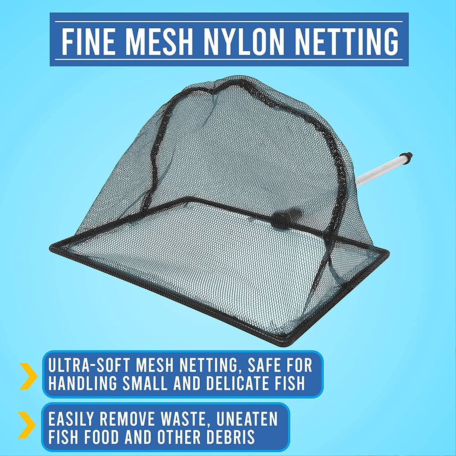 FISH PROS Fish Net for Fish Tank, 2.5 Inch Deep Mesh Scooper with  Extendable Handle up to 24 Inches Long Large Scoop, Telescopic Pond Skimmer  Nets for Cleaning Tanks as Aquarium Accessories