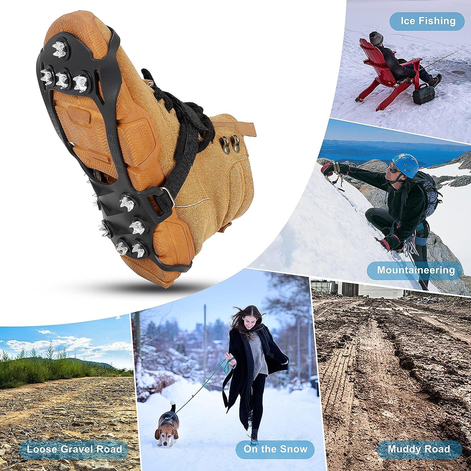Carryown Ice Snow Grips Traction Cleats Shoe Ice Anti Slip Ice Cleats for  Shoes and Boots Ice Spikes Crampons (S, M, L, XL) M (Men:5-8/ Women:7-10)  11 Studs