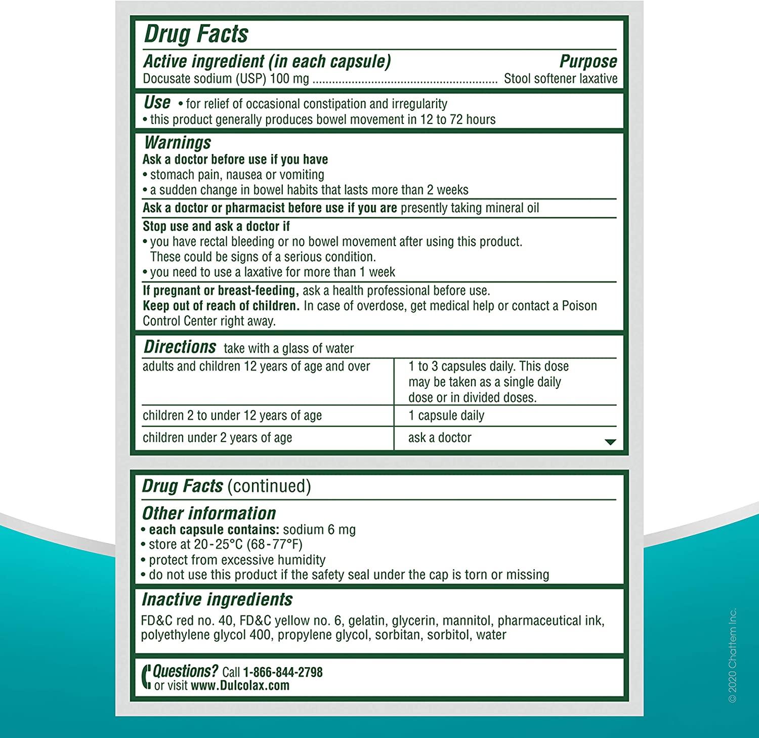 Dulcolax Stool Softener Laxative Liquid Gel Capsules (50ct) Gentle