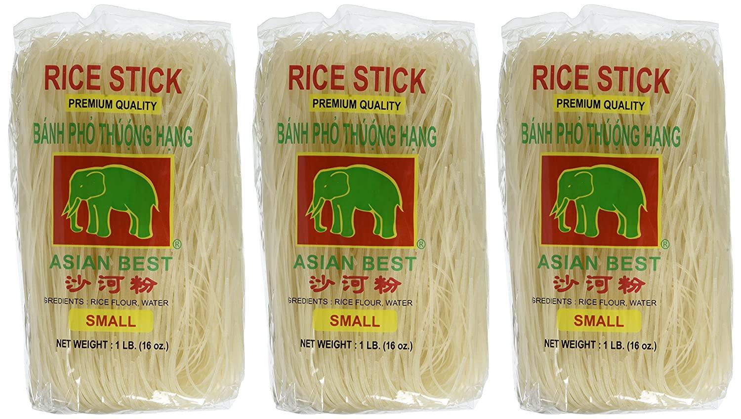Asian Best Premium Rice Stick Noodle, 16 oz (3 Pack) 1 Pound (Pack of 3)