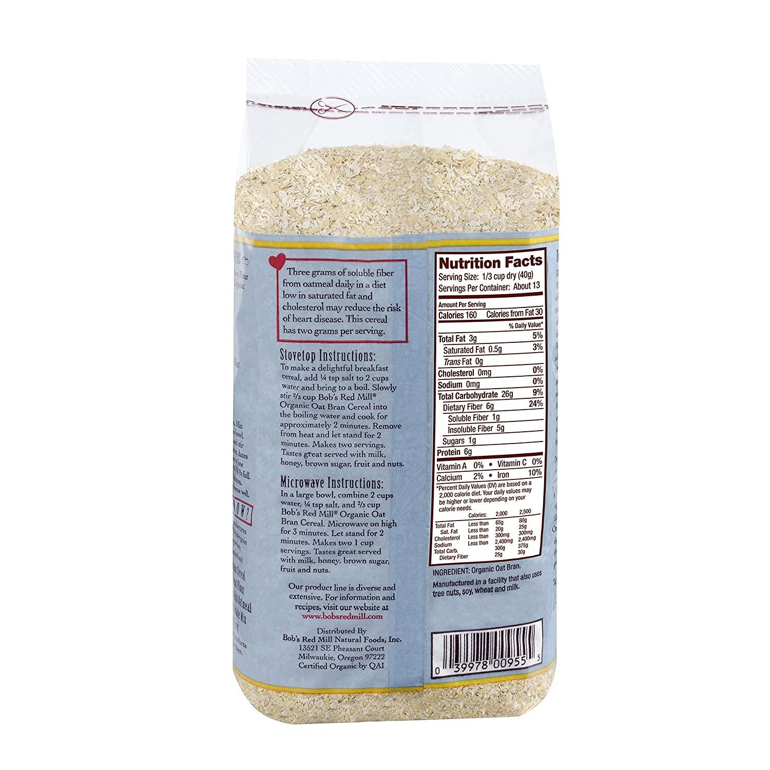 Bob's Red Mill Organic Oat Bran Hot Cereal, 18 Ounce (Pack of 4)