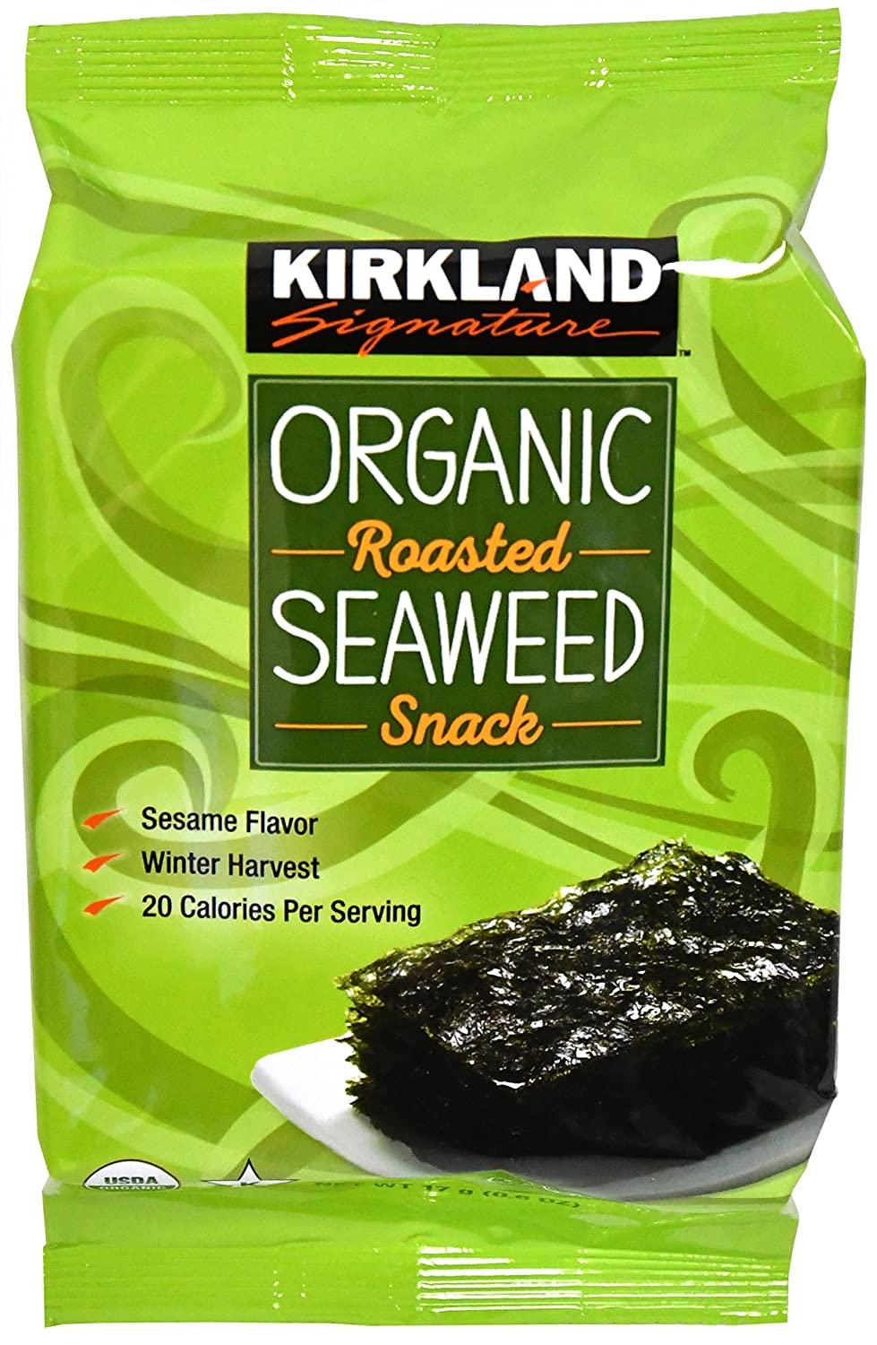 Kirkland Signature Organic Roasted Seaweed Snack Pack 12 x 0.6 oz Almond Healthy GlutenFree
