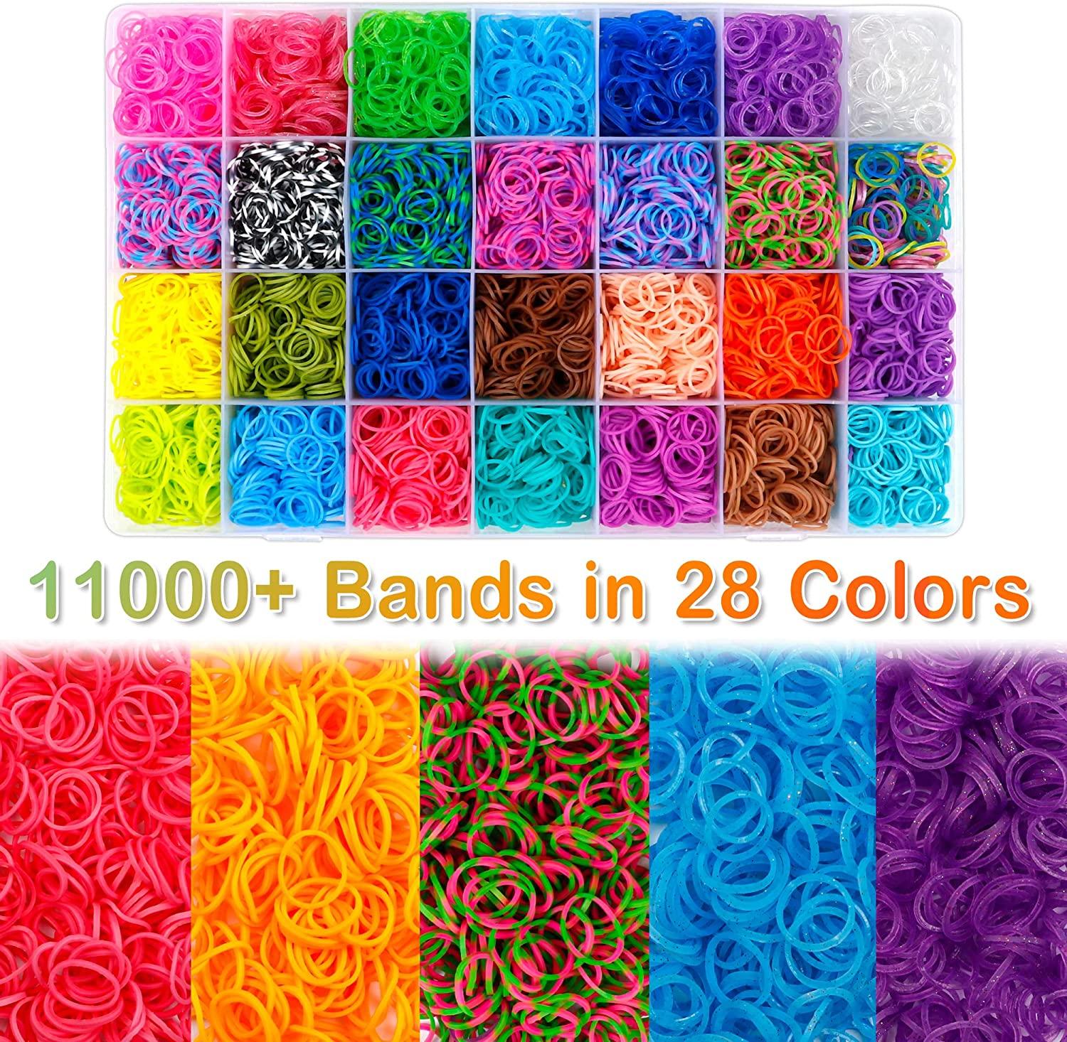 Inscraft 11880+ Loom Bands Set: Colorful Rubber Bands in 28 Colors with  Container, 600 Clips, 200 Beads, 52 ABC Beads, Premium Bracelet Making  Refill