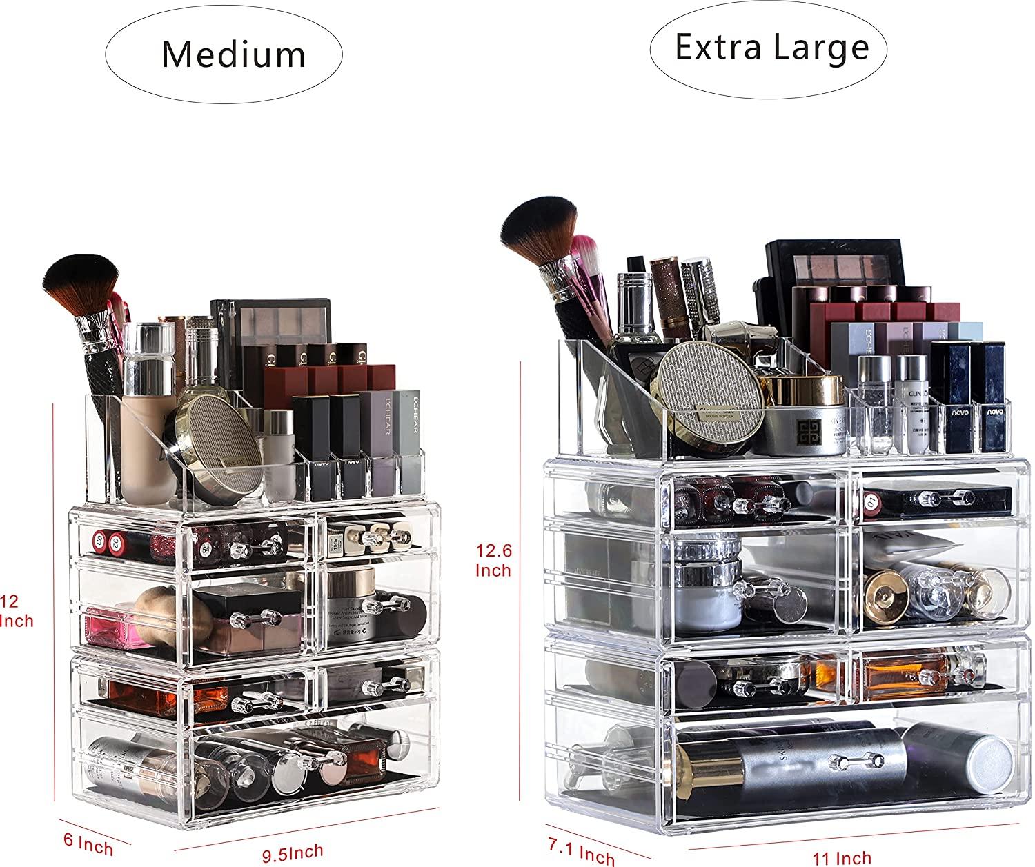 Cq acrylic cq acrylic Makeup Organizer Skin care Large clear cosmetic  Display cases Stackable Storage Box With 7 Drawers,Set of 3