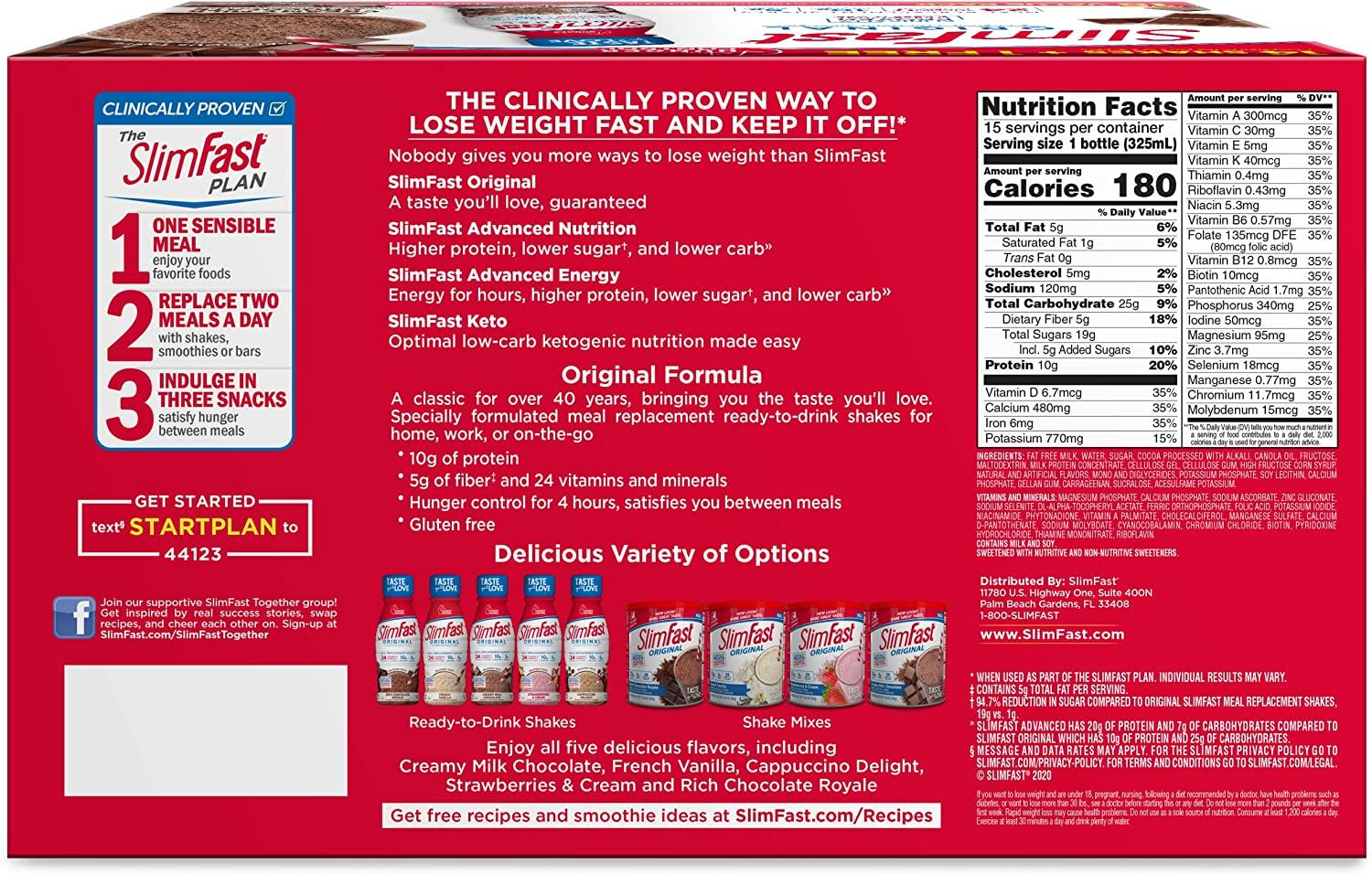 SlimFast Meal Replacement Shake, Original Creamy Milk ...