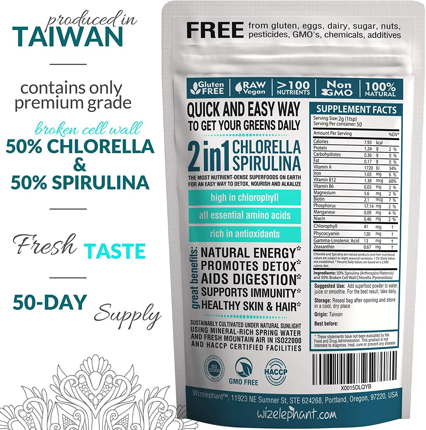 Spirulina Chlorella Powder. Premium Grade Non GMO Vegan. Rich in