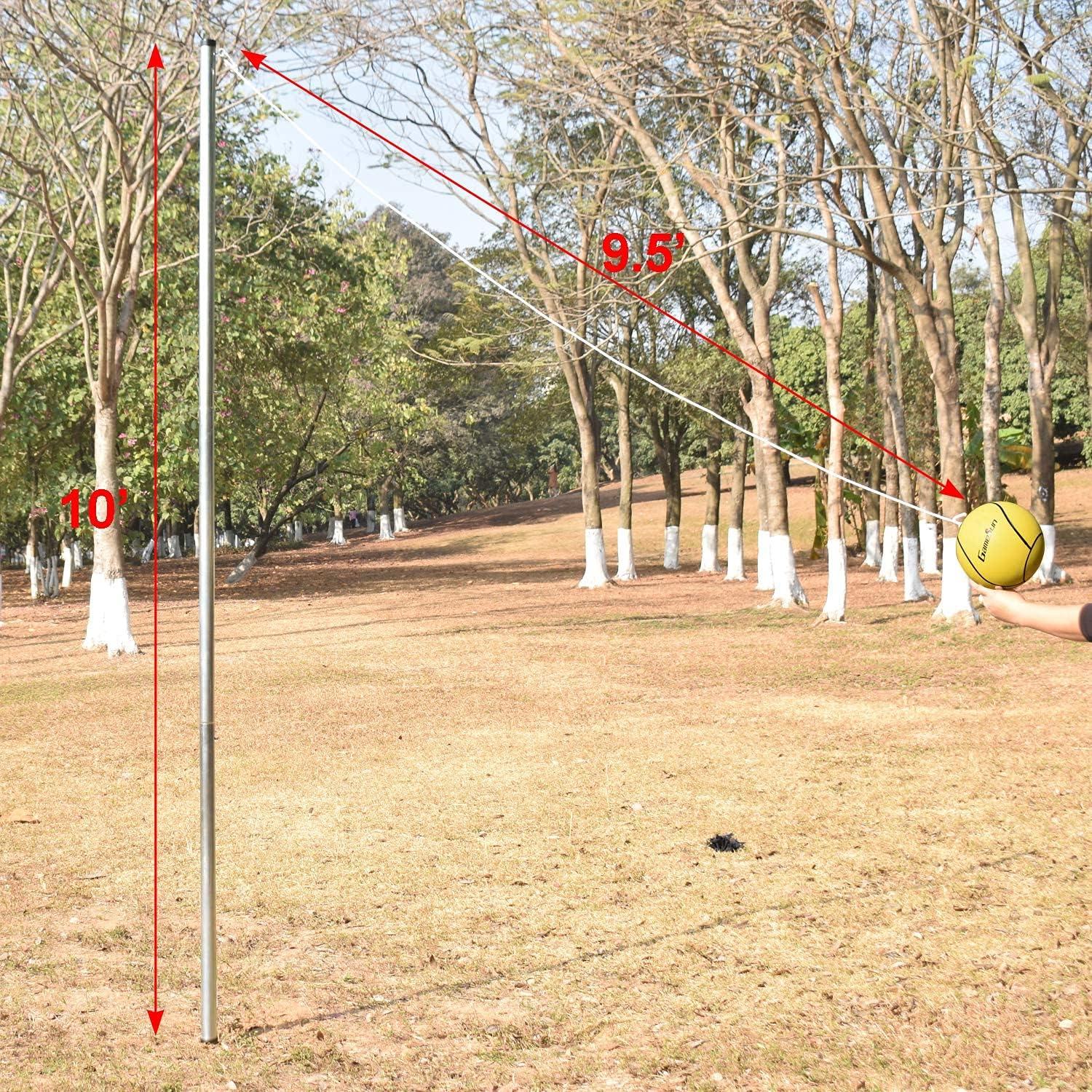GAMESUN Galvanized Tetherball Set with Yellow Ball, Galvanized Poles