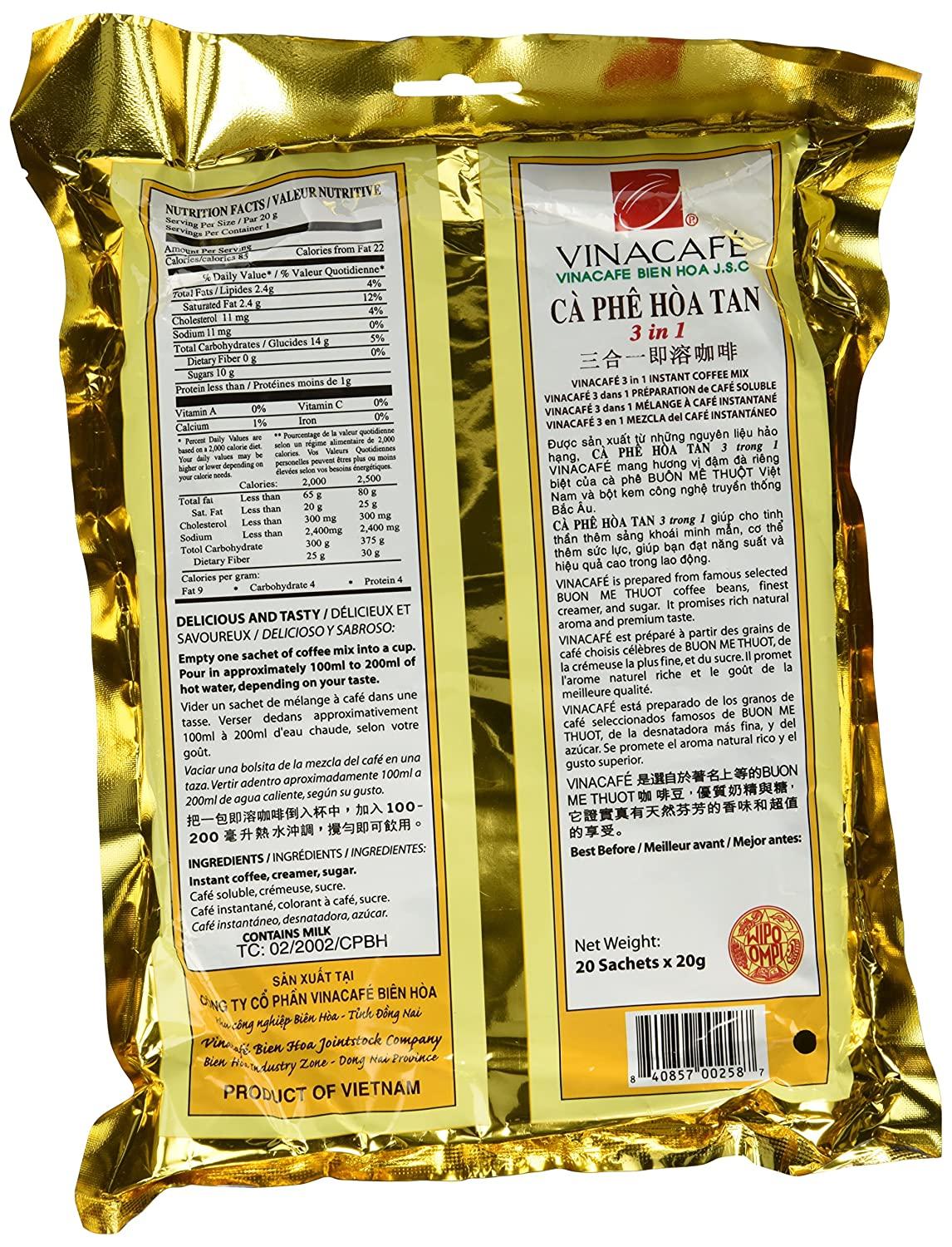 Vinacafe 3 in 1 Instant Coffee Mix (Regular) 20 Count (Pack of 2)